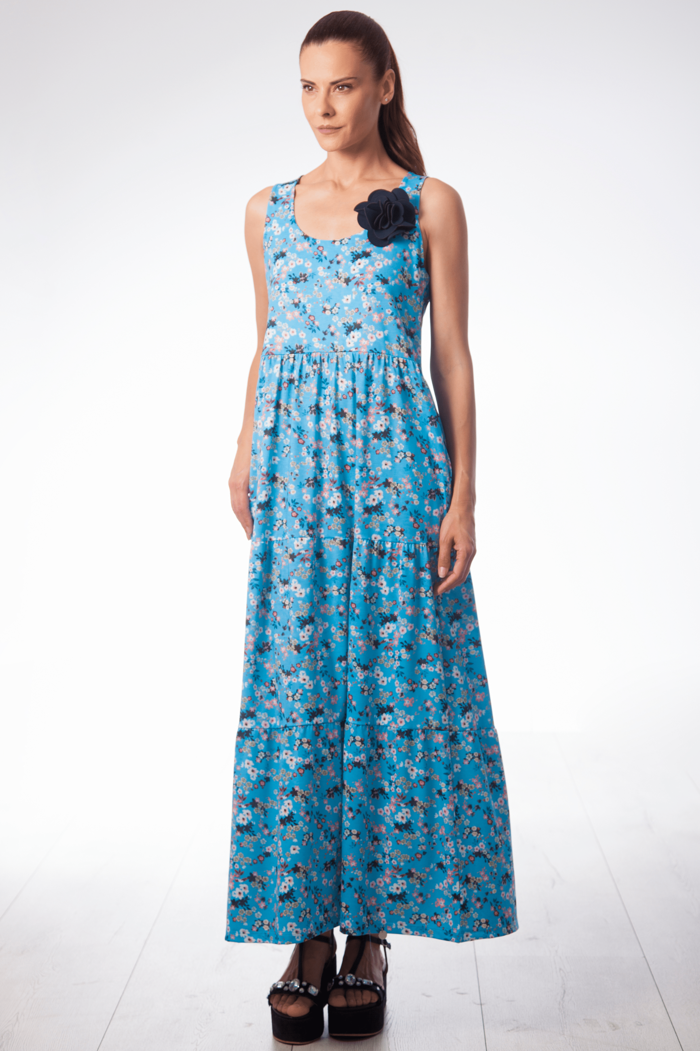Vestido turquesa largo estampado floral de tirantes Lolitas&L - lolitasyl.com