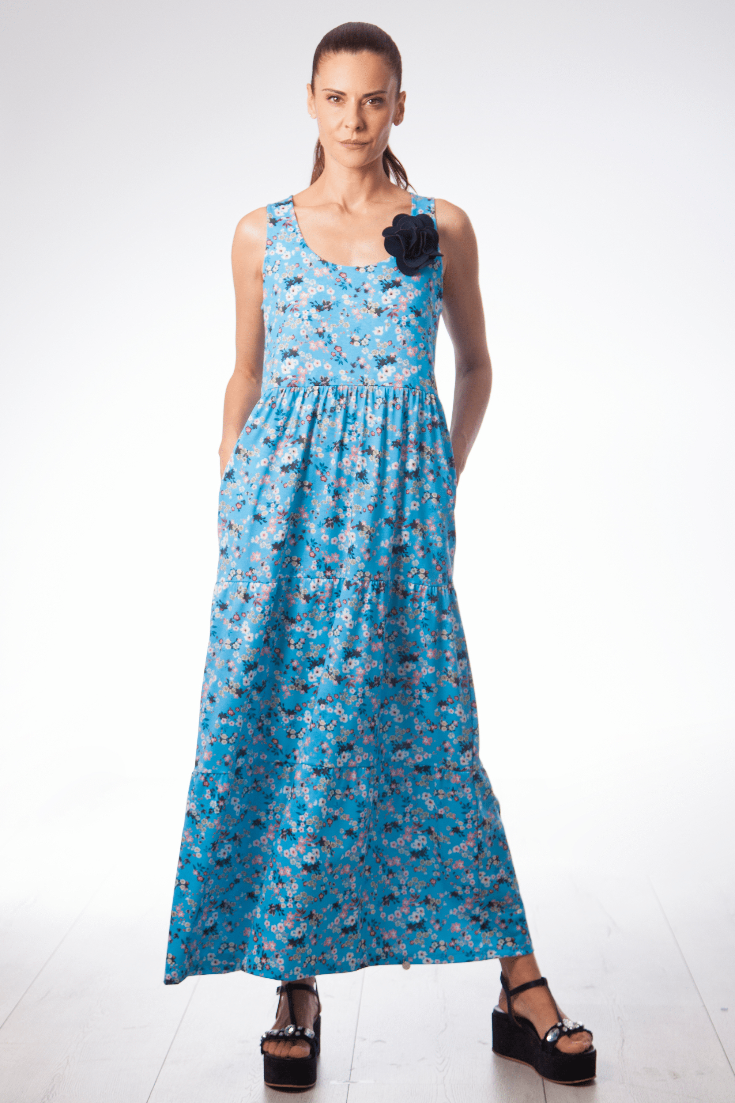 Vestido turquesa largo estampado floral de tirantes Lolitas&L - lolitasyl.com