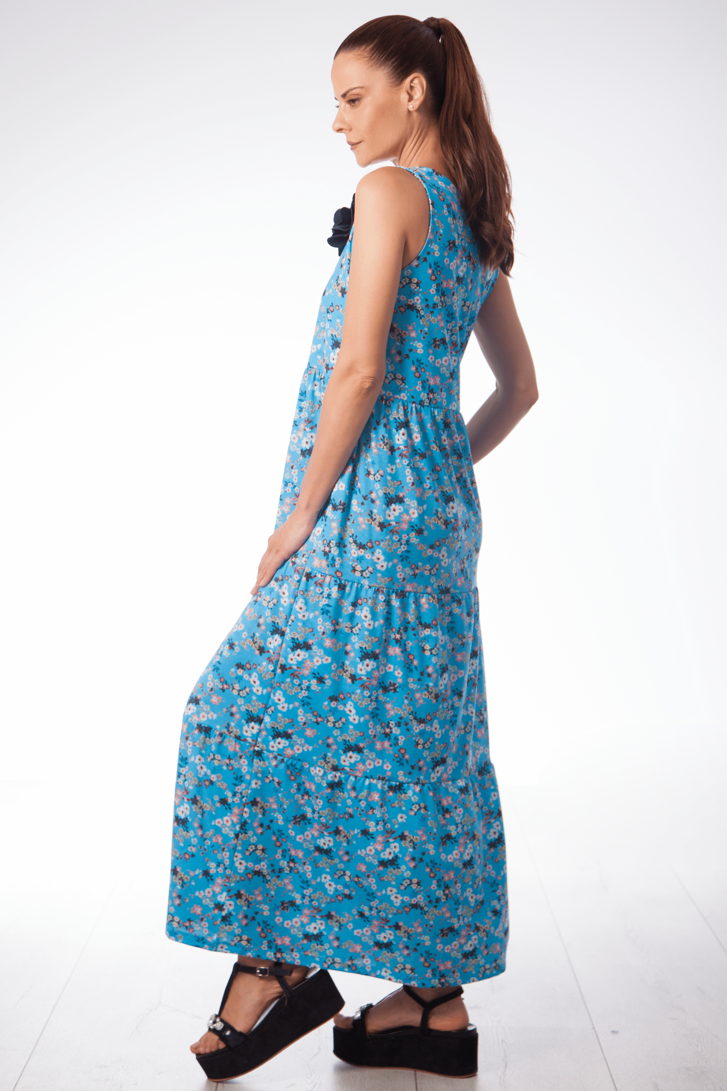 Vestido turquesa largo estampado floral de tirantes Lolitas&L - lolitasyl.com