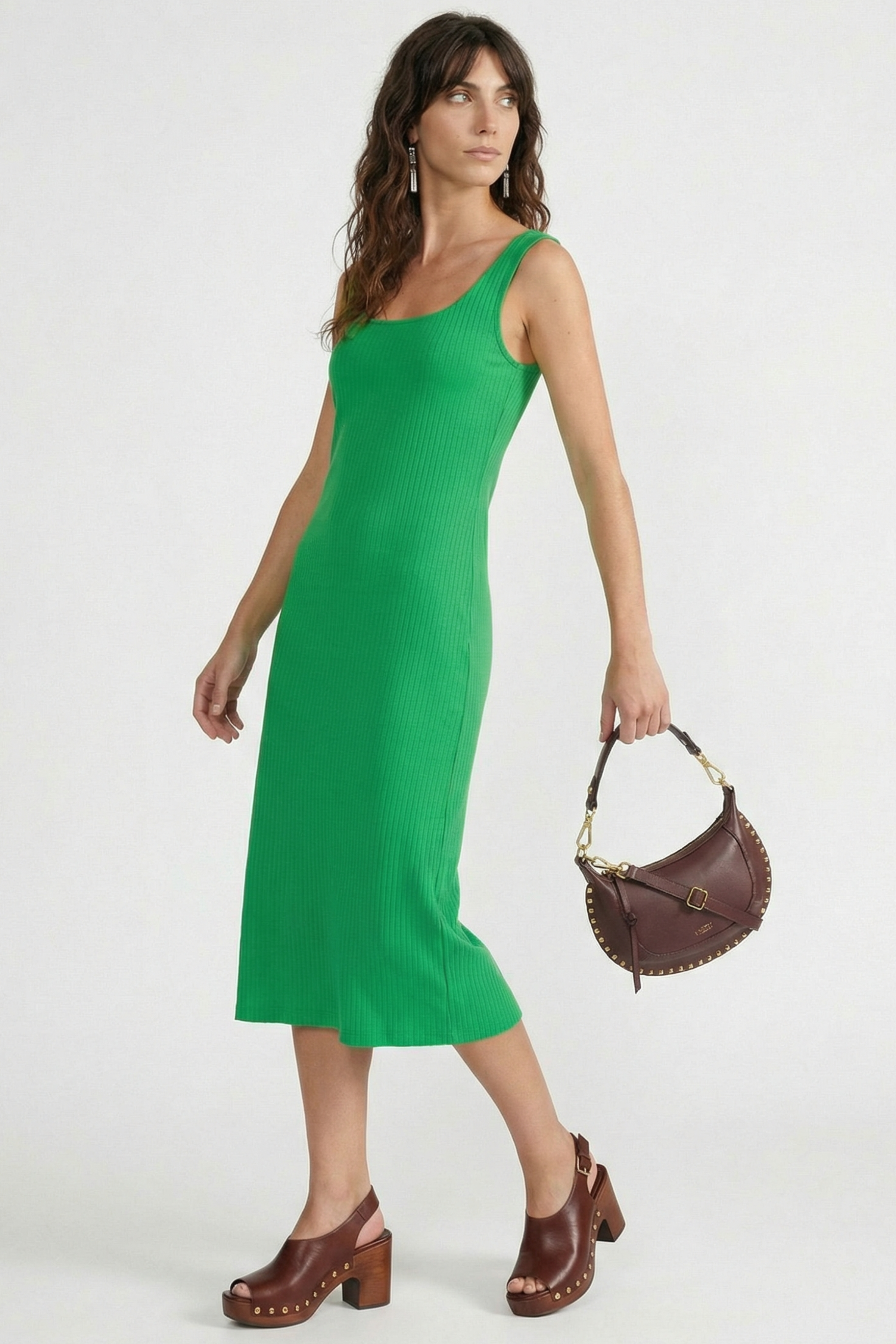 Vestido verde manzana largo de tirantes en punto rayas Lolitas&L