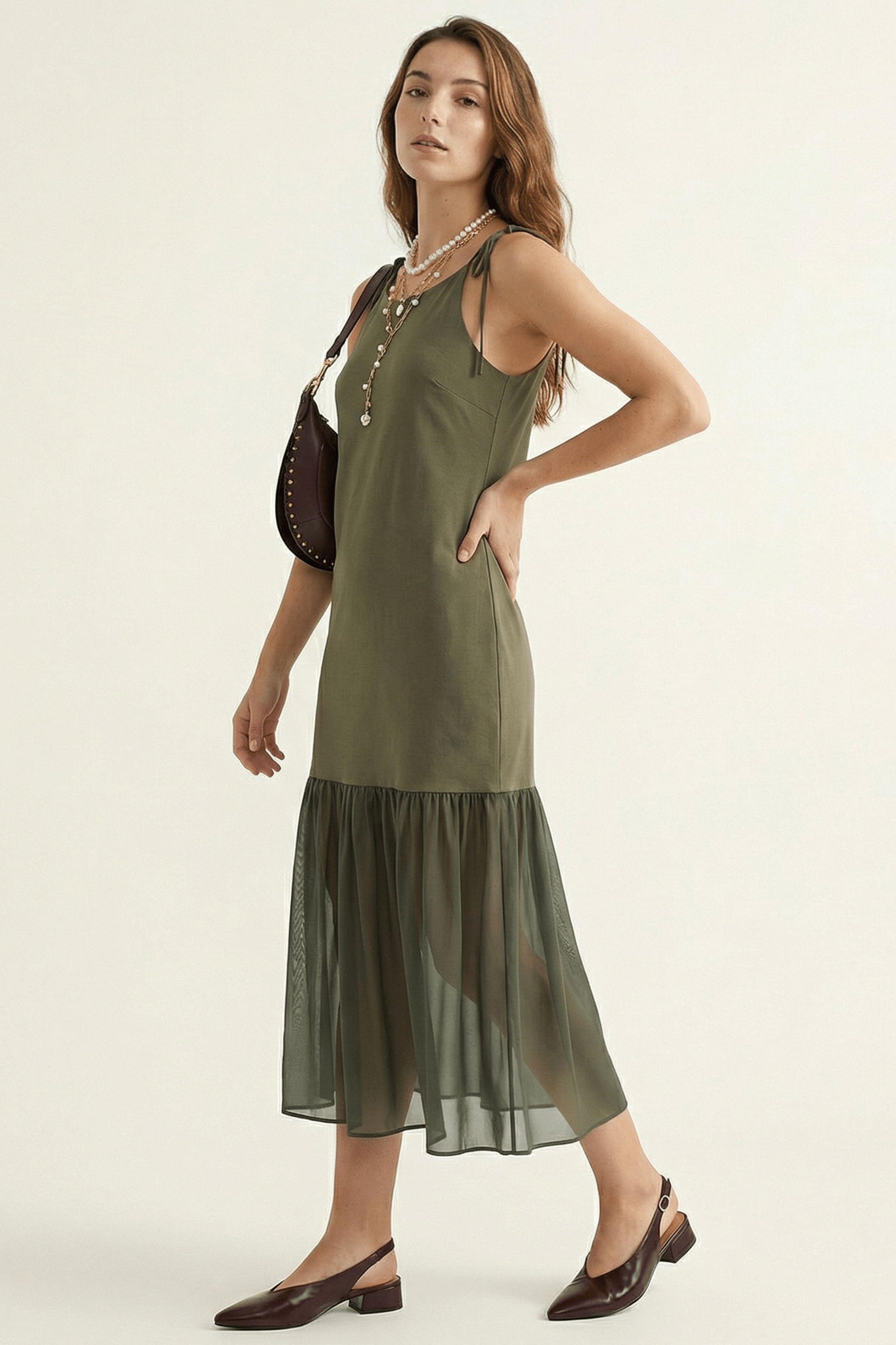 Vestido verde militar de tirantes con gasa Lolitas&L - lolitasyl.com