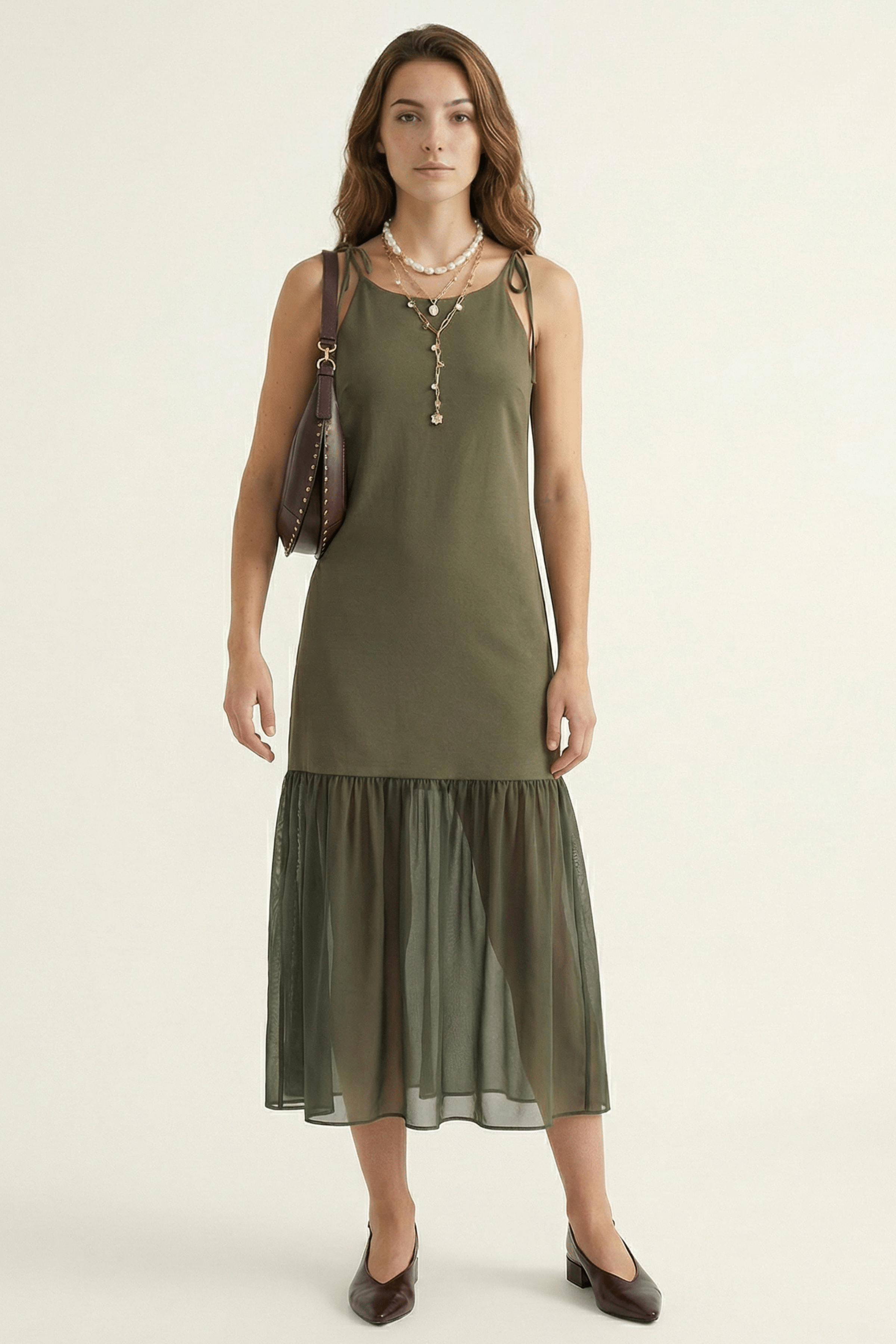 Vestido verde militar de tirantes con gasa Lolitas&L - lolitasyl.com