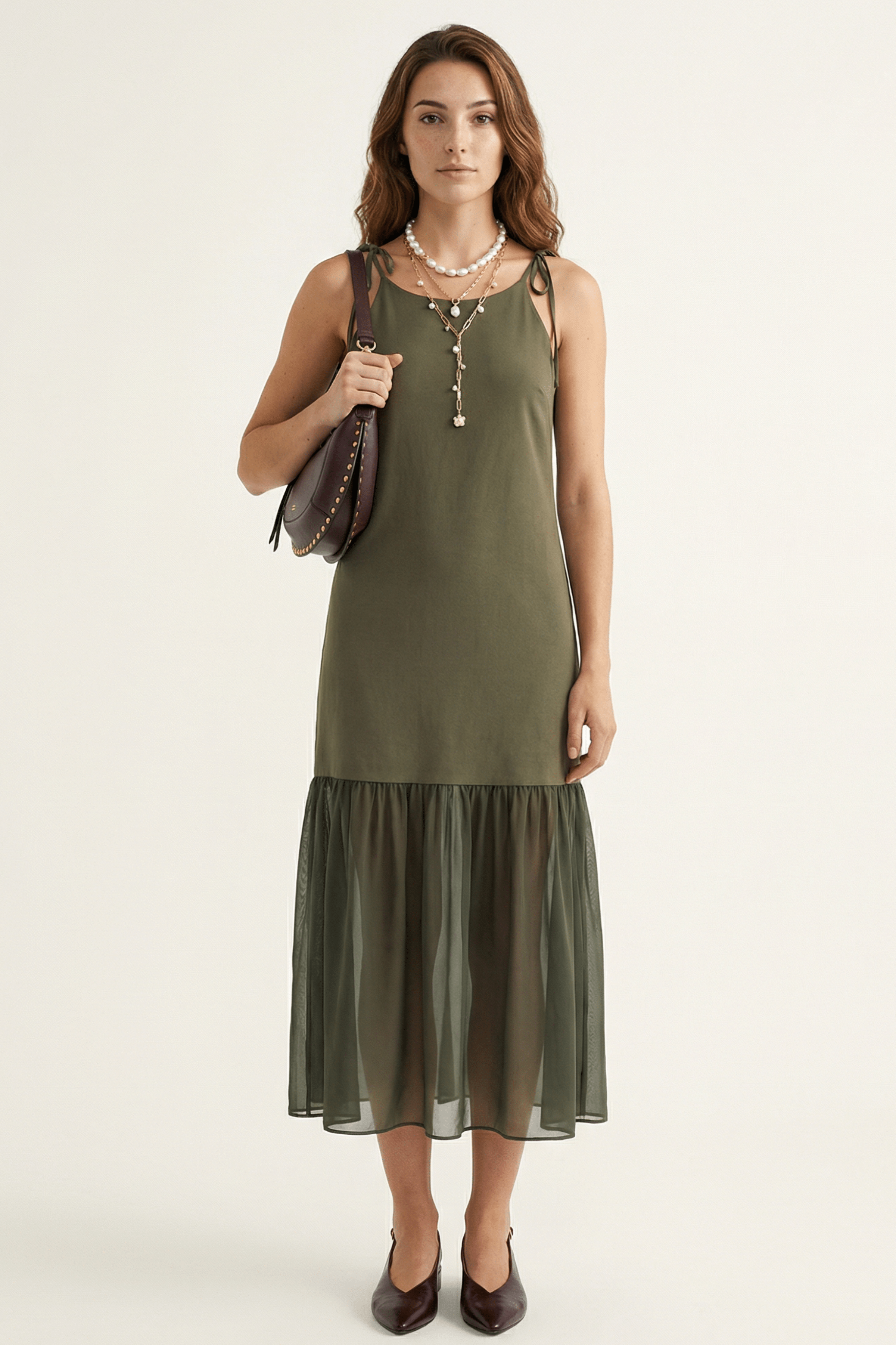 Vestido verde militar de tirantes con gasa Lolitas&L - lolitasyl.com