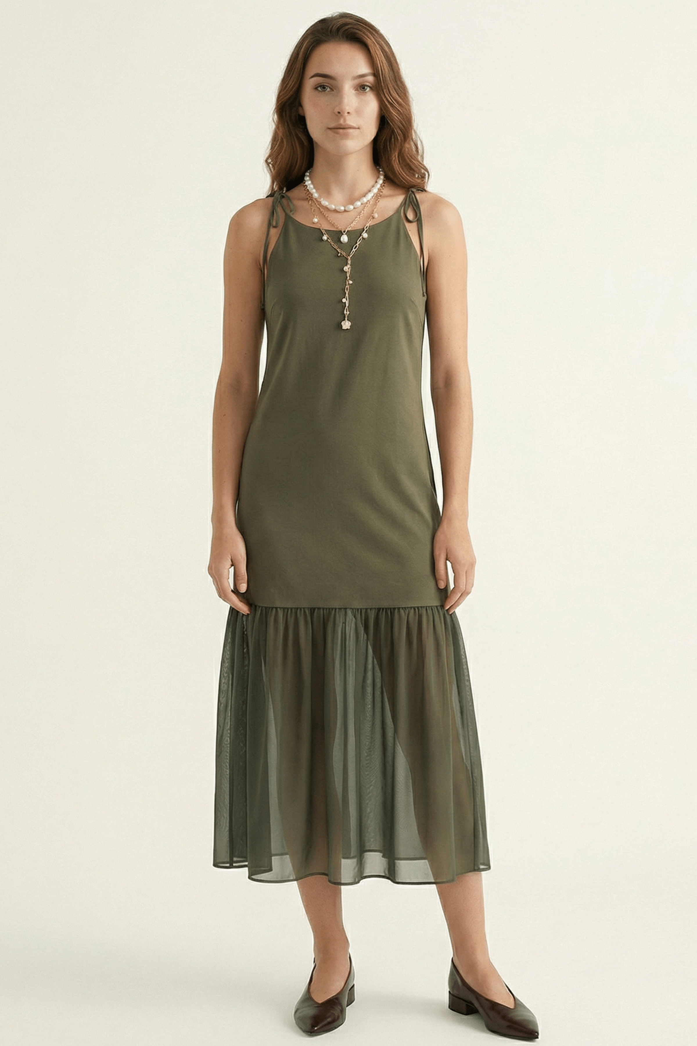 Vestido verde militar de tirantes con gasa Lolitas&L - lolitasyl.com