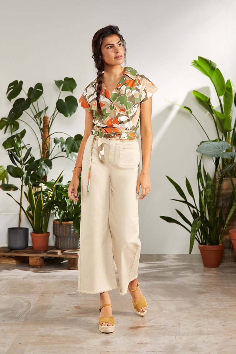 Camisa cruzada estampada mimetica con cintaron - lolitasyl.com