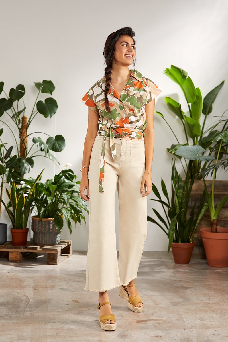 Camisa cruzada estampada mimetica con cintaron - lolitasyl.com