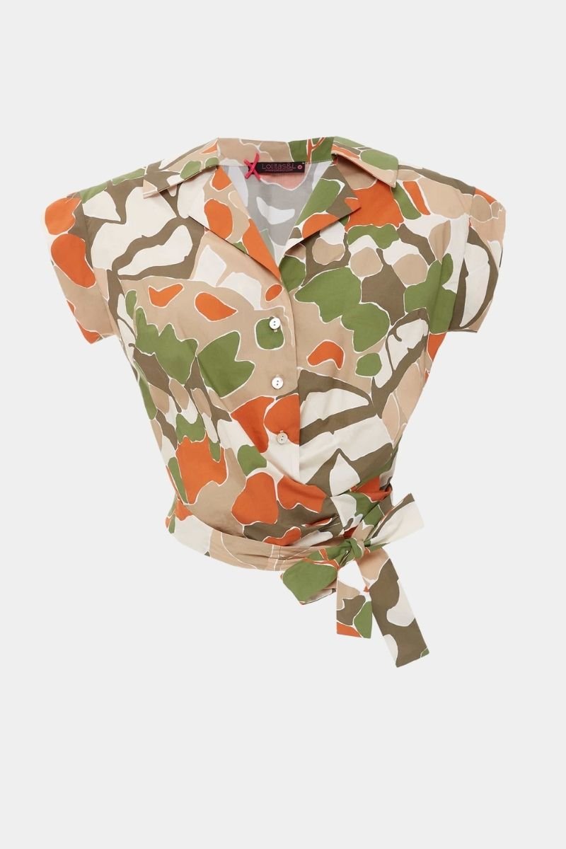 Camisa cruzada estampada mimetica con cintaron - lolitasyl.com