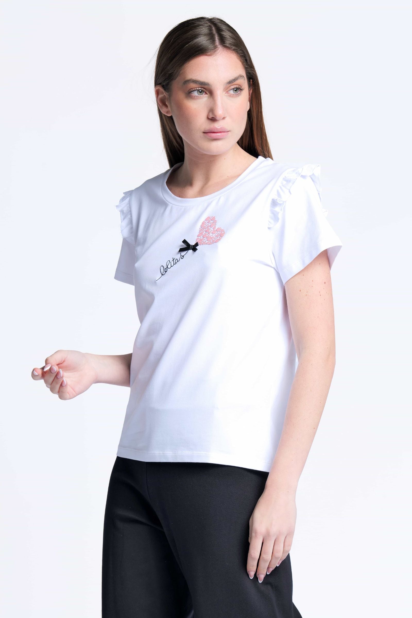 Camiseta blanca algodon bordado logo corazon Lolitas&L - lolitasyl.com