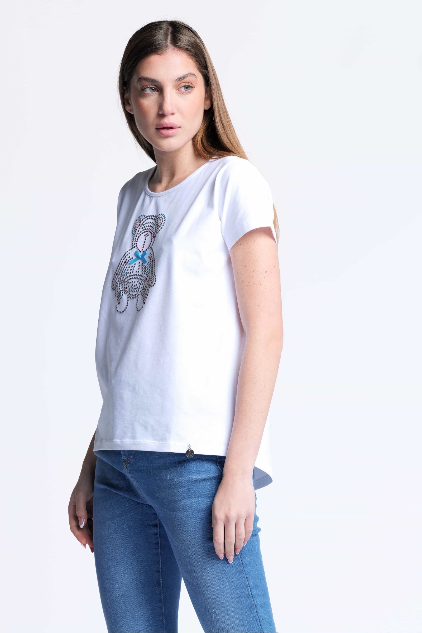 Camiseta blanca algodon escote collar osito strass Lolitas&L - lolitasyl.com