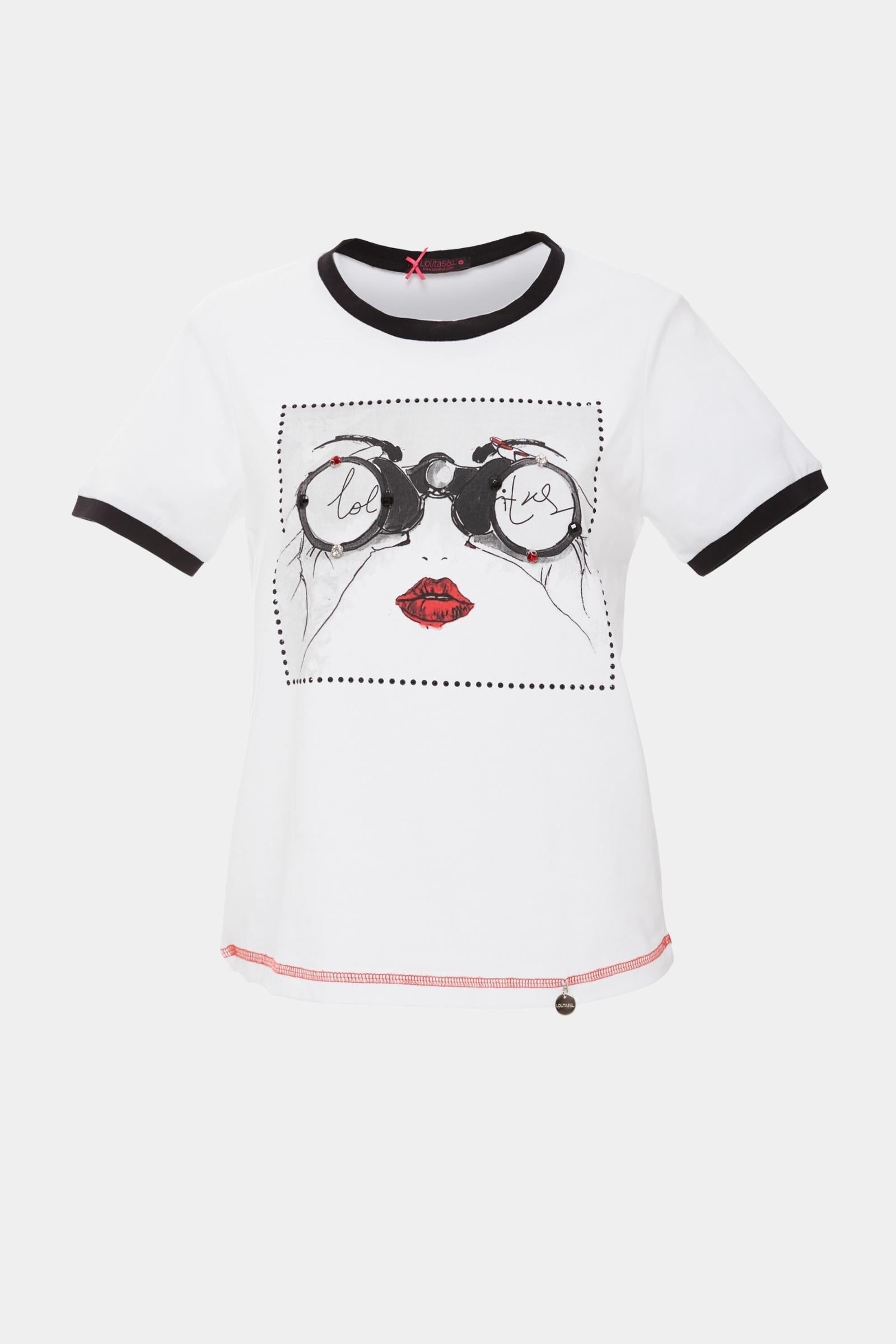 Camiseta blanca algodón motivo prismáticos con strass - lolitasyl.com