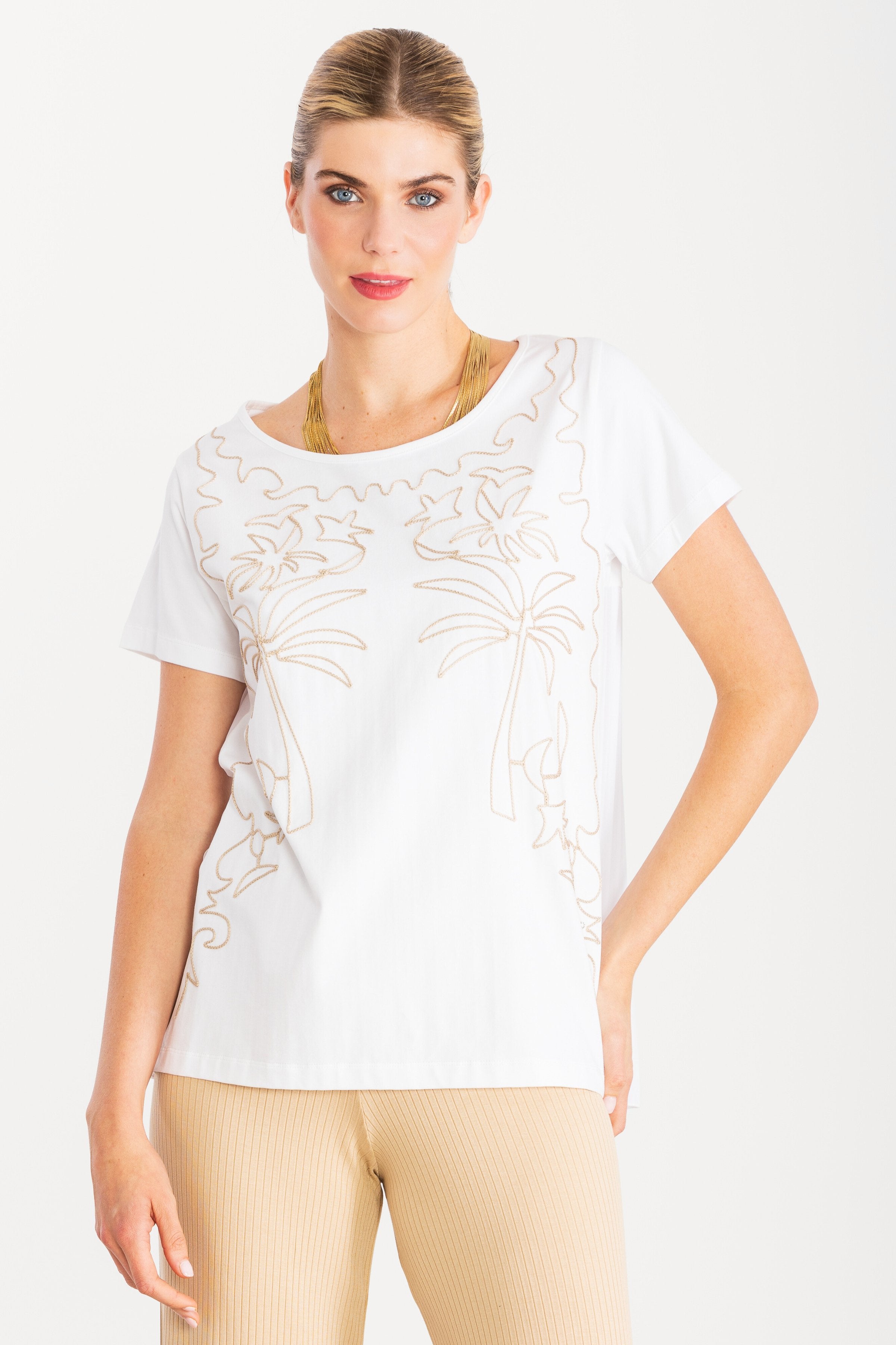 Camiseta blanca bordado oasis beige LolitasyL - lolitasyl.com