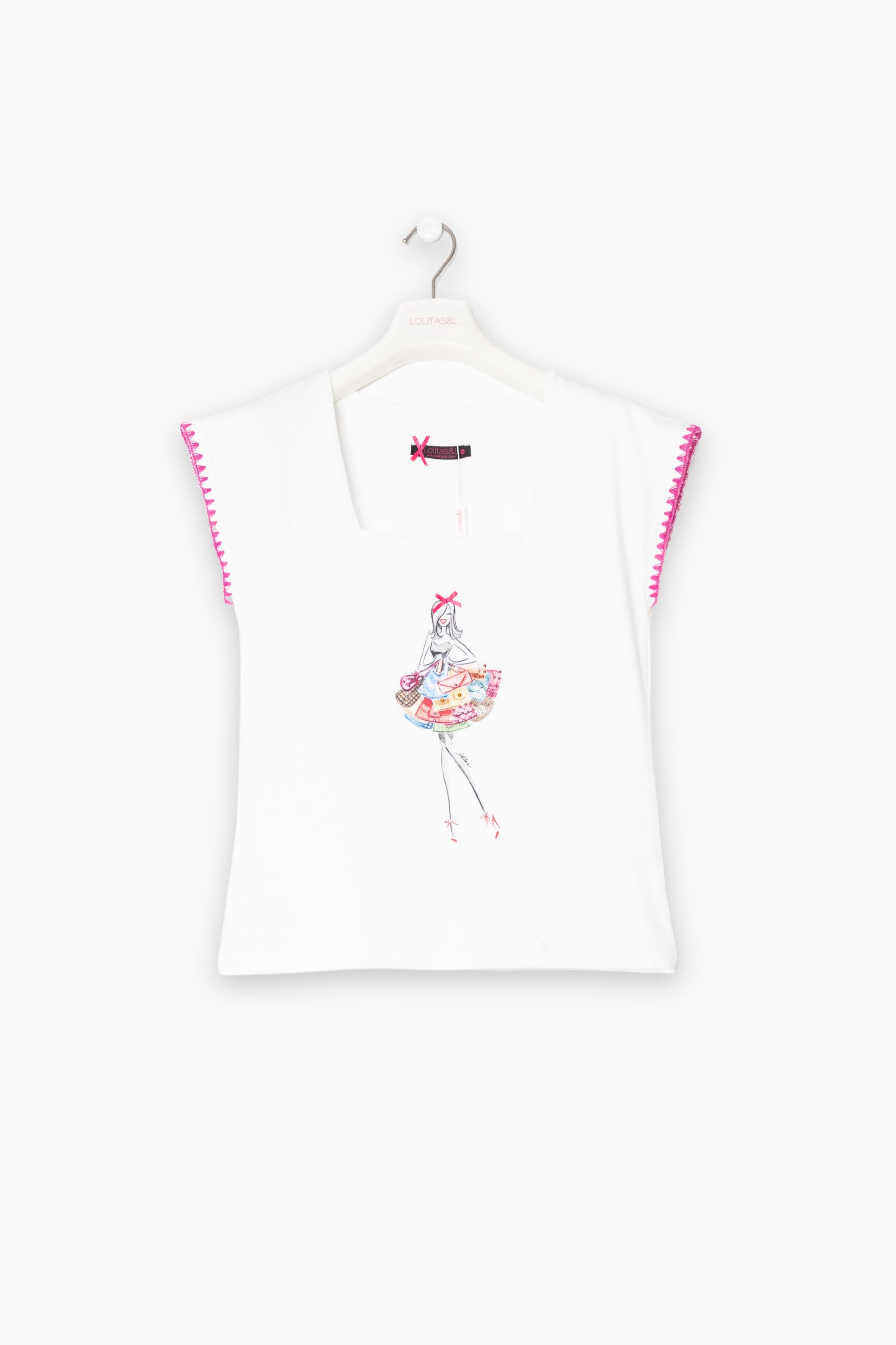 Camiseta blanca estampado bordado bolsos LolitasyL - lolitasyl.com