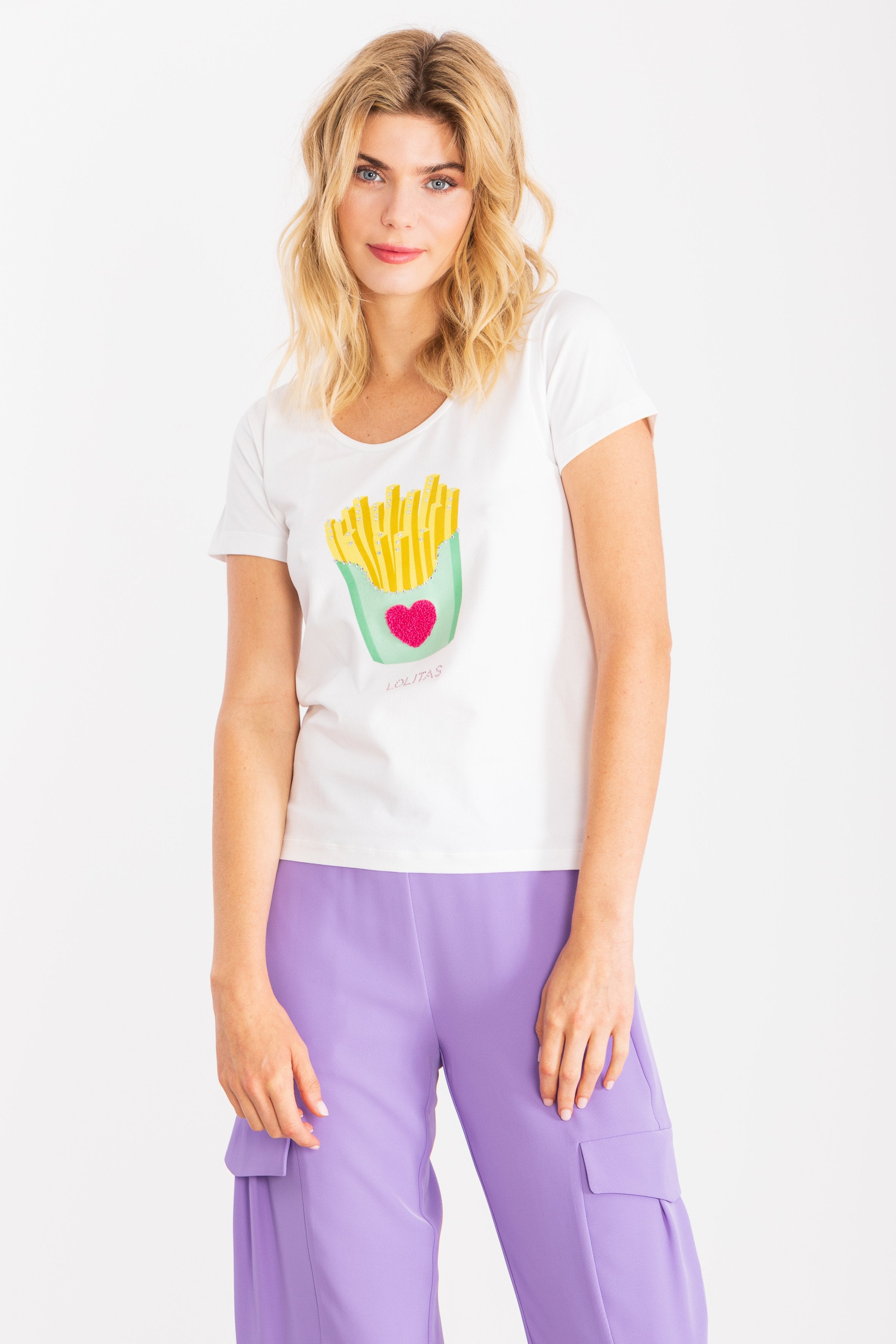 Camiseta blanca estampado chips LolitasyL - lolitasyl.com