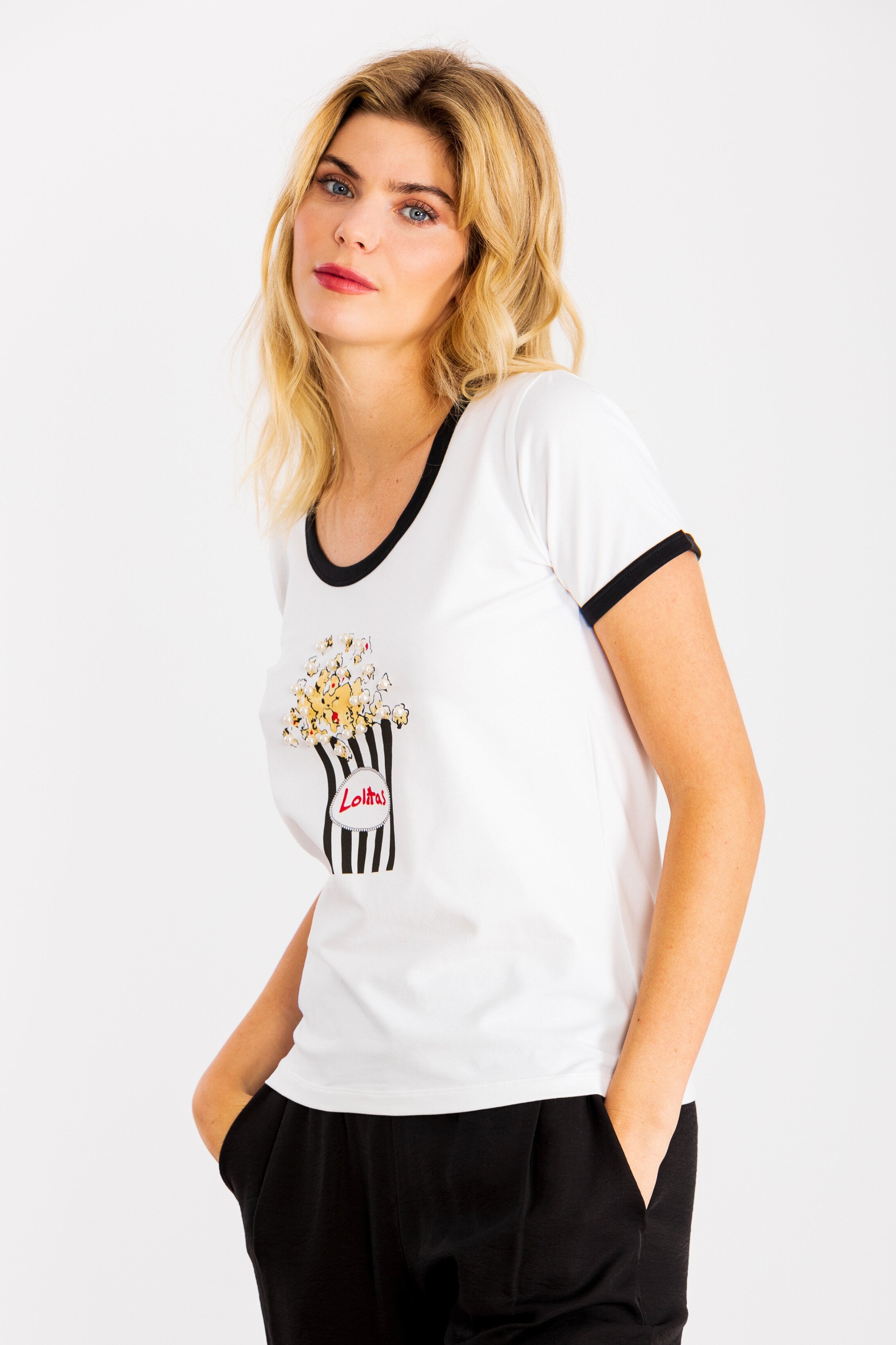 Camiseta blanca estampado palomitas LolitasyL - lolitasyl.com