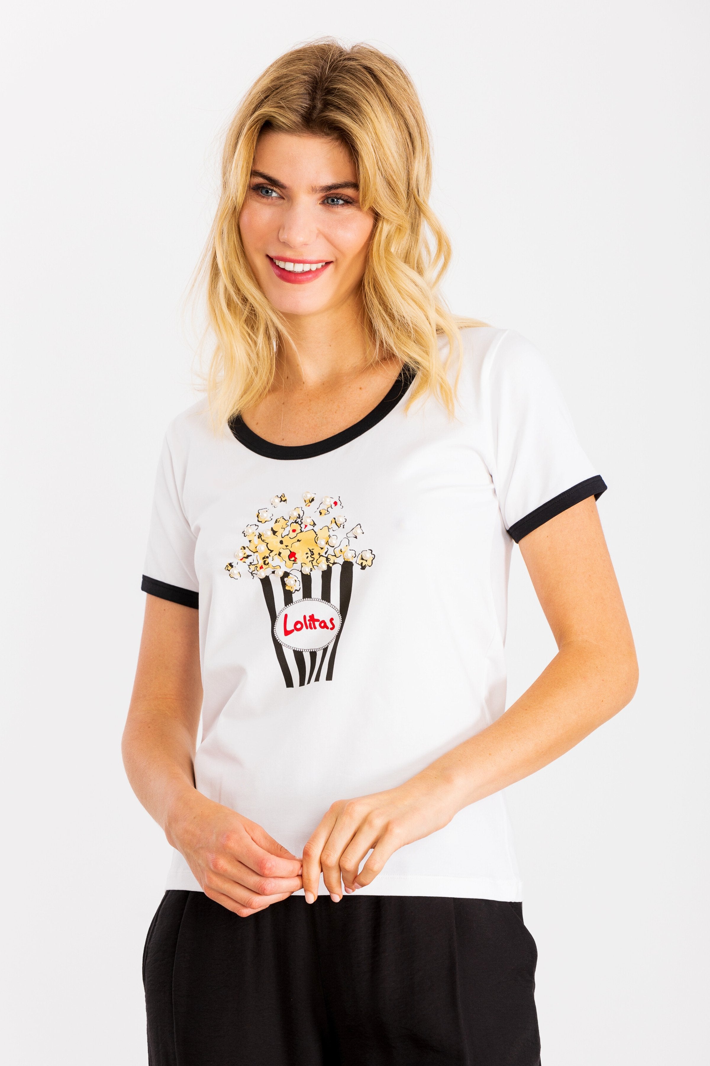 Camiseta blanca estampado palomitas LolitasyL - lolitasyl.com