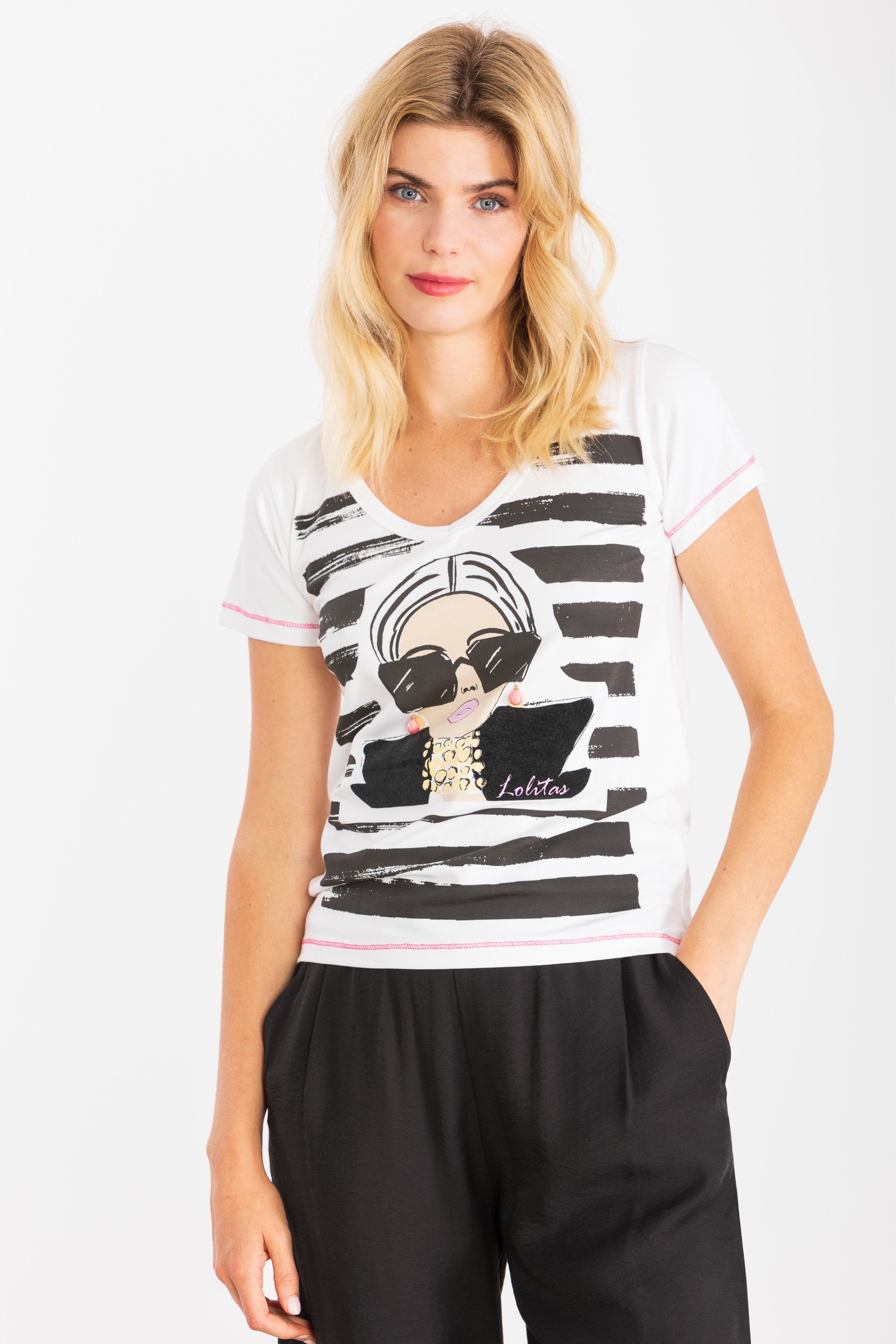 Camiseta blanco estampado Lolita con gafas LolitasyL - lolitasyl.com