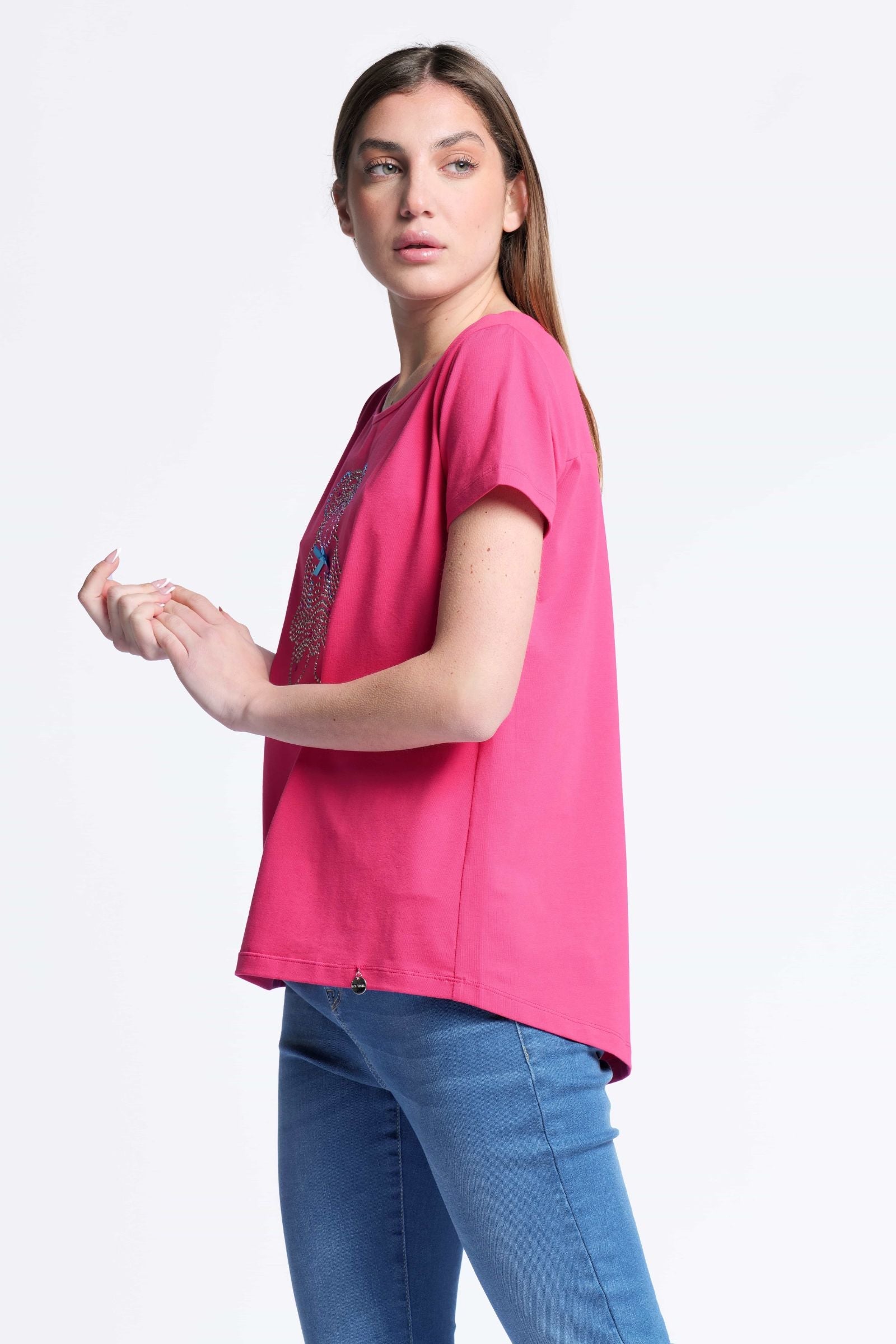 Camiseta fucsia algodon escote collar osito strass Lolitas&L - lolitasyl.com