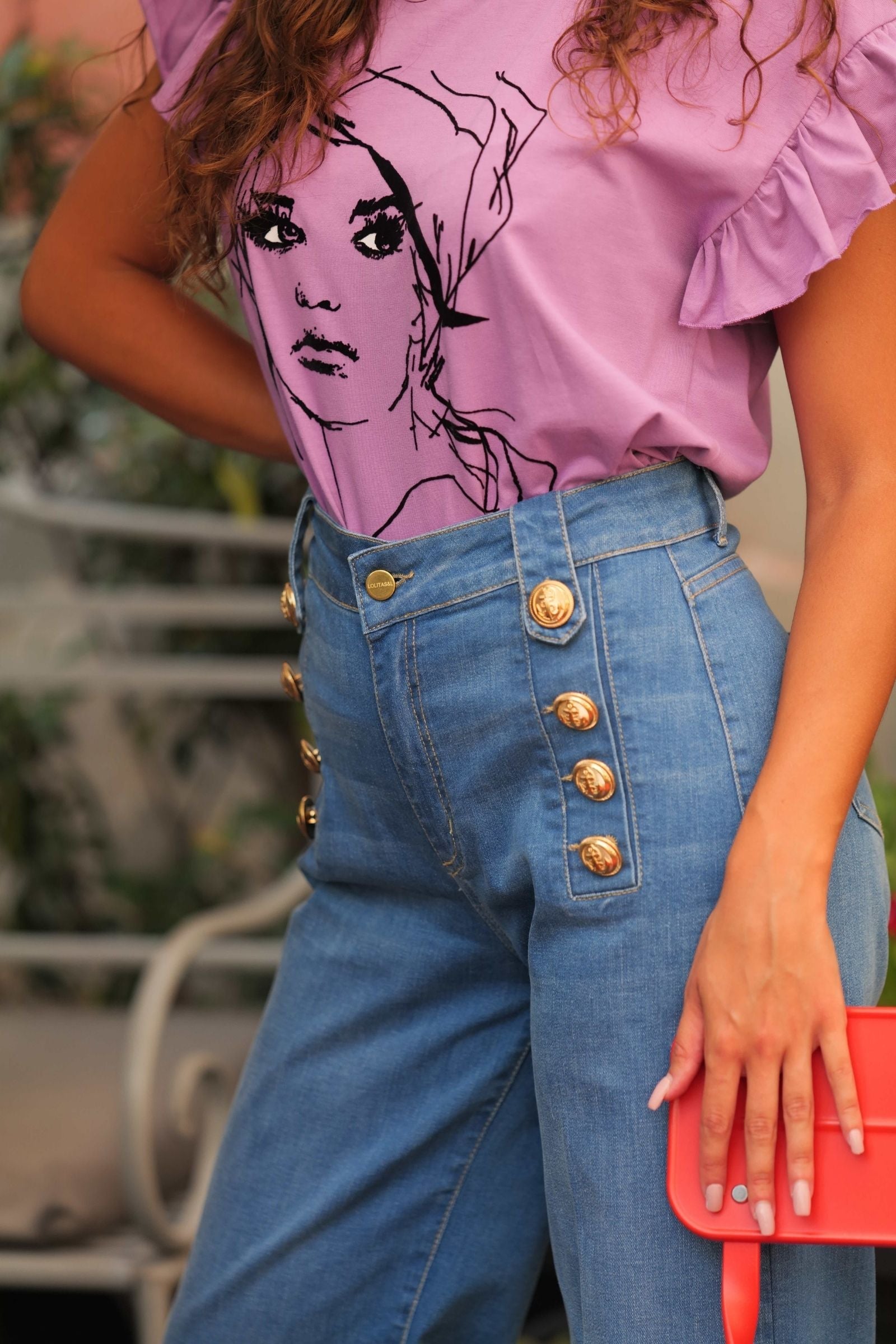 Camiseta malva algodon estampado cara Lolitas&L - lolitasyl.com