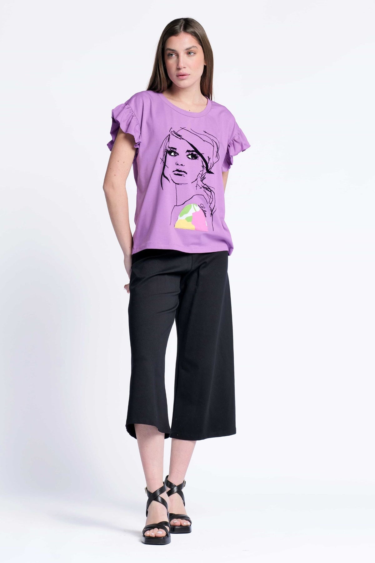 Camiseta malva algodon estampado cara Lolitas&L - lolitasyl.com