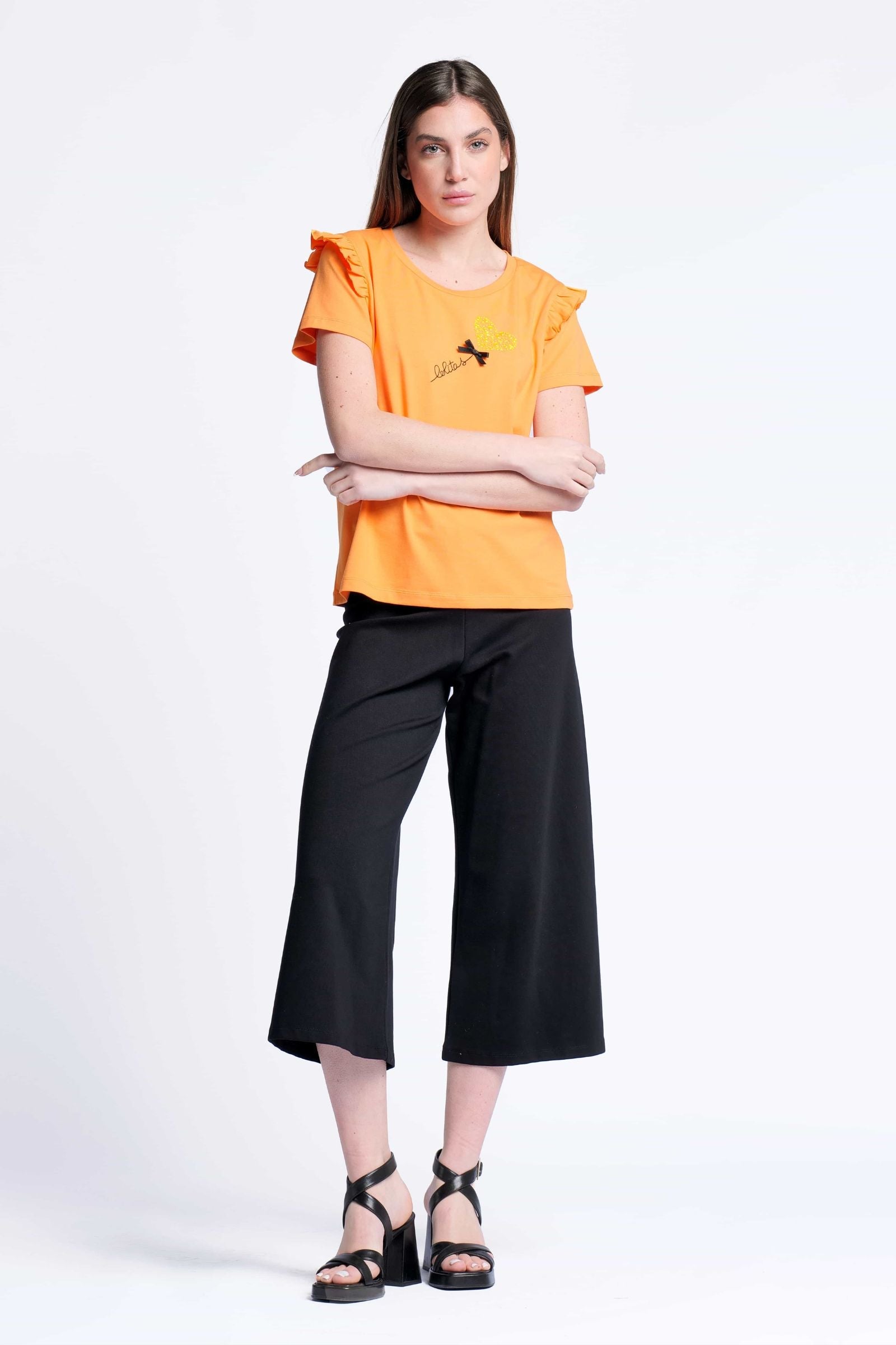 Camiseta naranja algodon bordado logo corazon Lolitas&L - lolitasyl.com