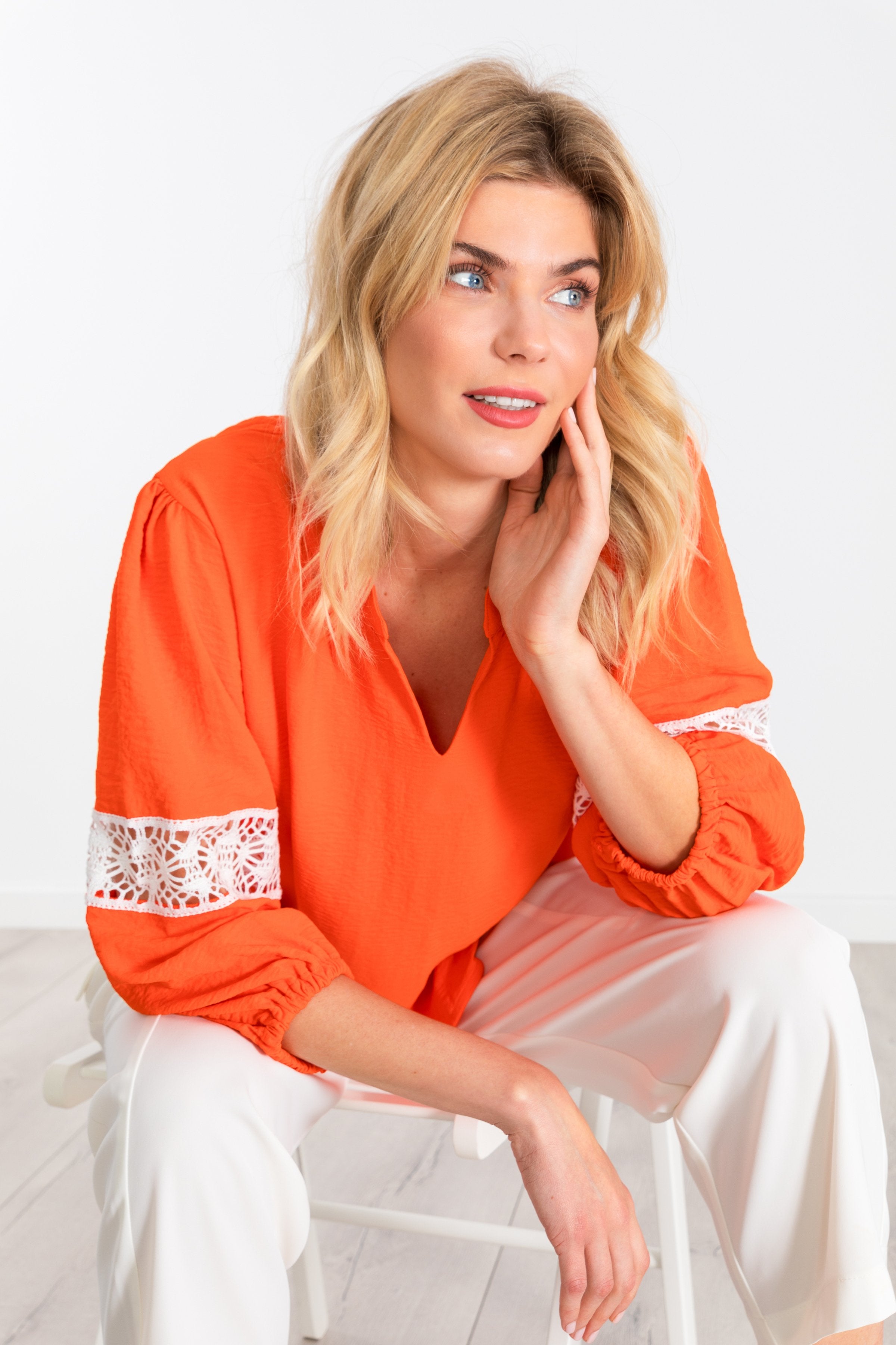 Camiseta naranja manga al codo con bordado ingles LolitasyL - lolitasyl.com