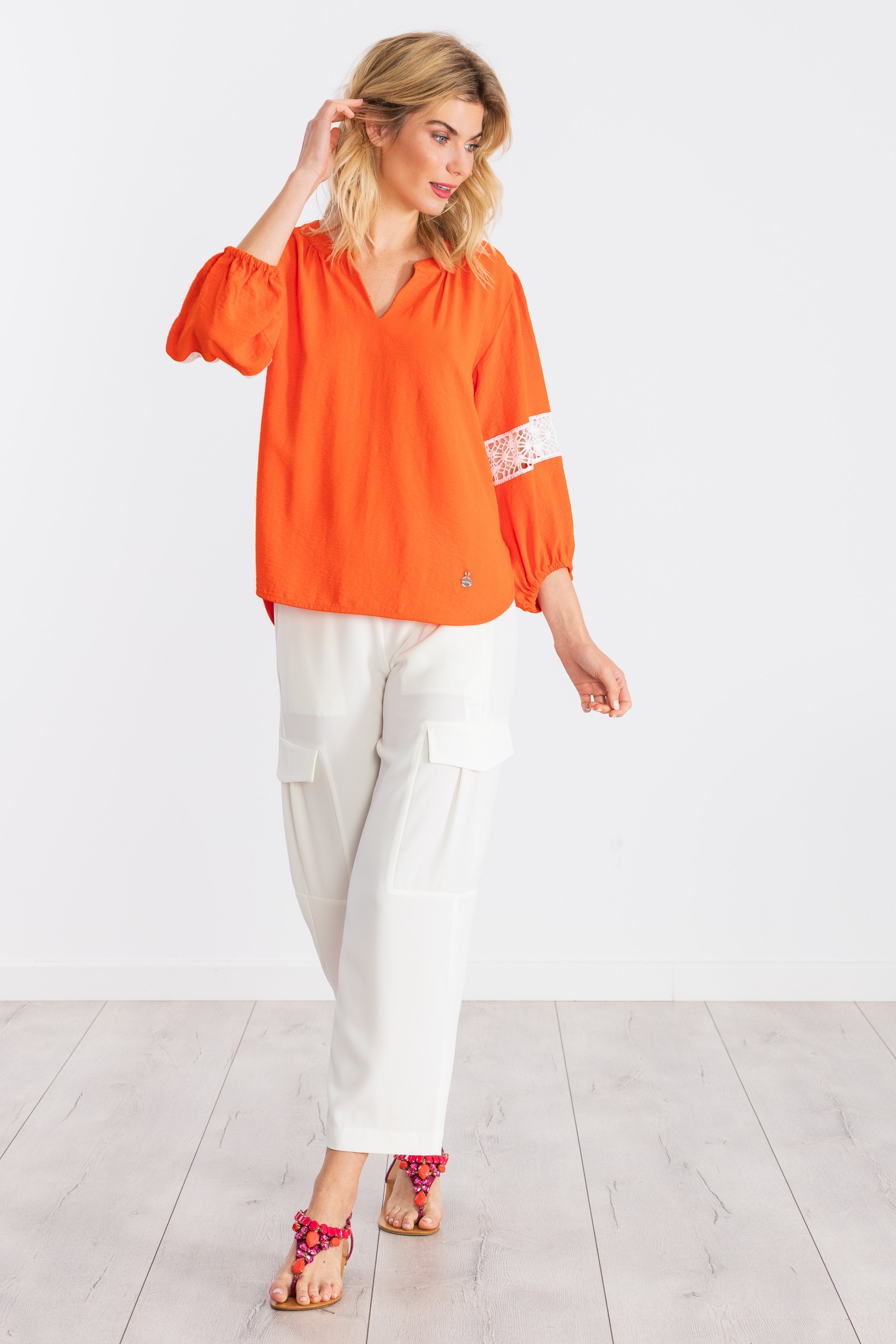 Camiseta naranja manga al codo con bordado ingles LolitasyL - lolitasyl.com