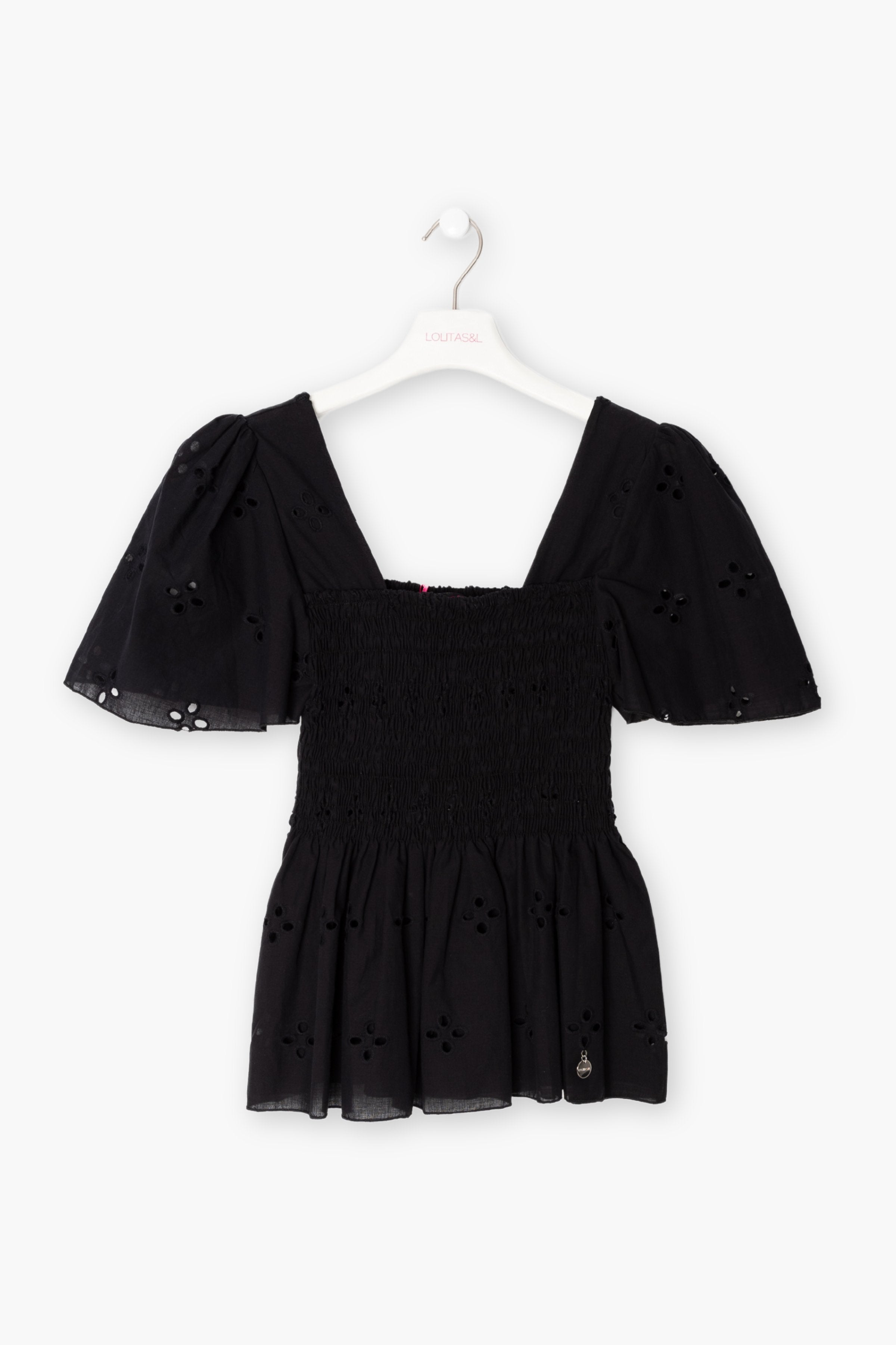 Camiseta negra bordado ingles engomada LolitasyL - lolitasyl.com