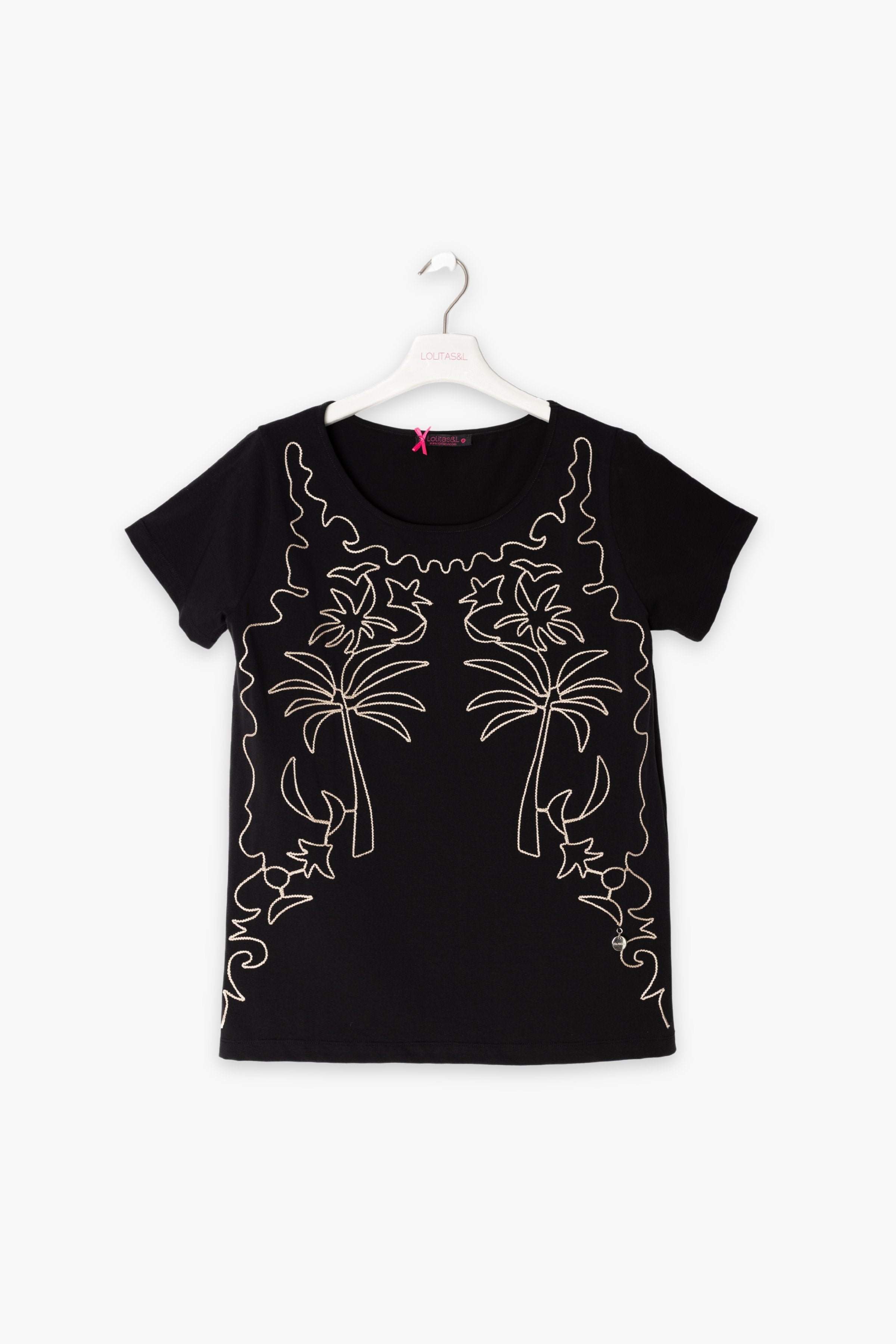 Camiseta negra bordado oasis beige LolitasyL - lolitasyl.com
