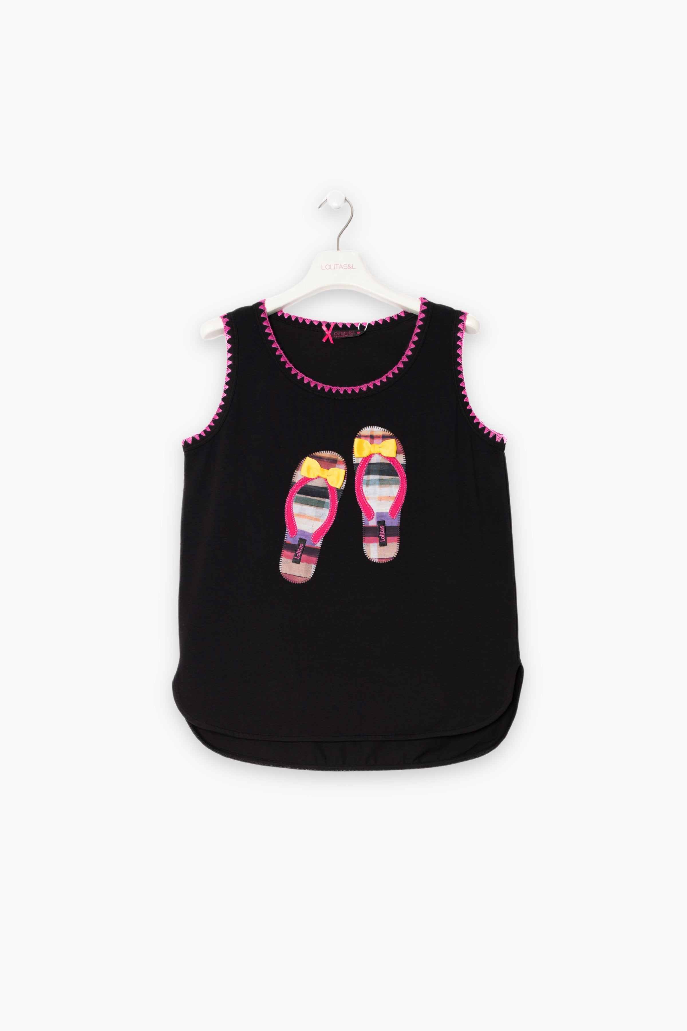 Camiseta negra bordado sandalias cuadros LolitasyL - lolitasyl.com