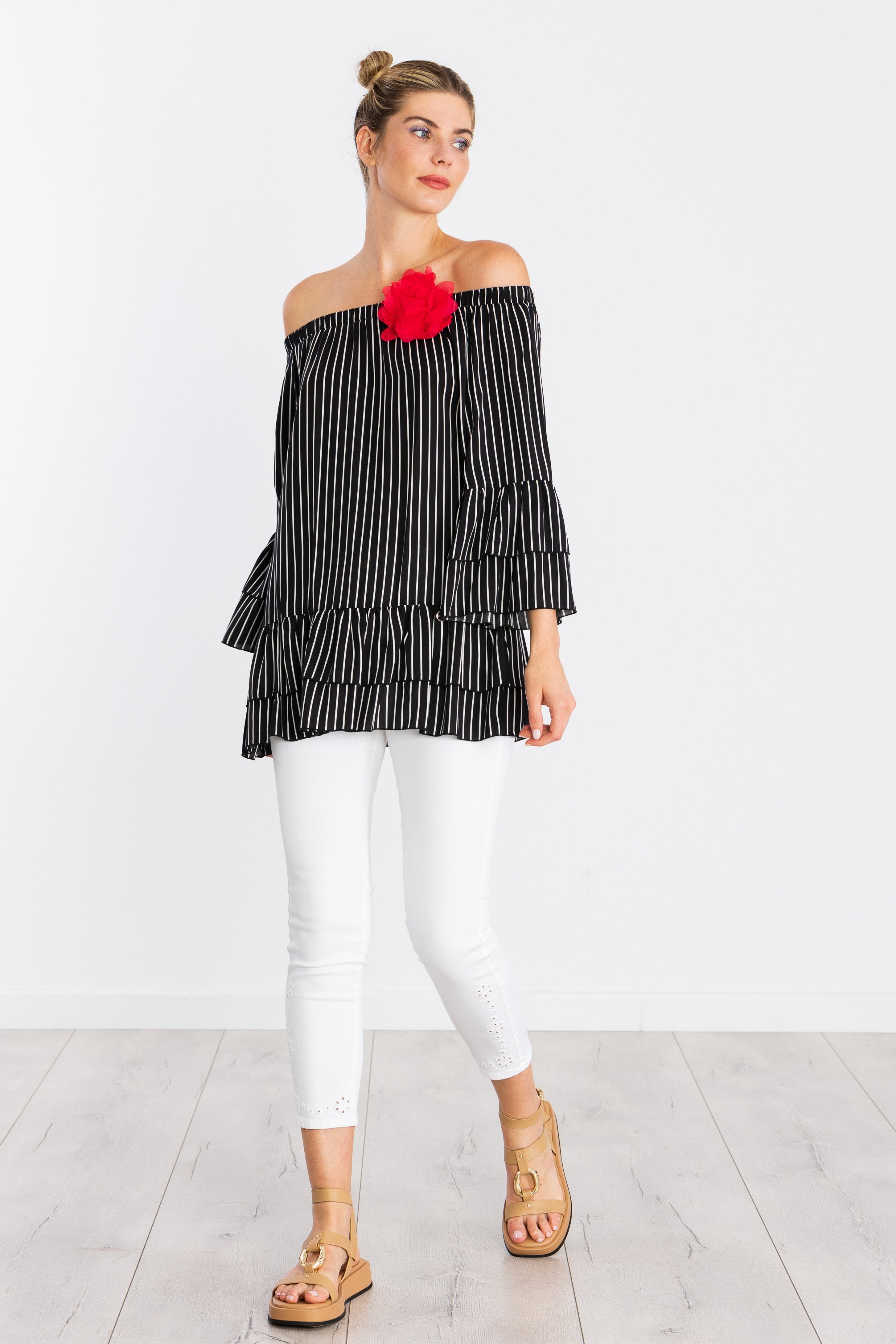 Camiseta negra larga de rayas palabra de honor LolitasyL - lolitasyl.com