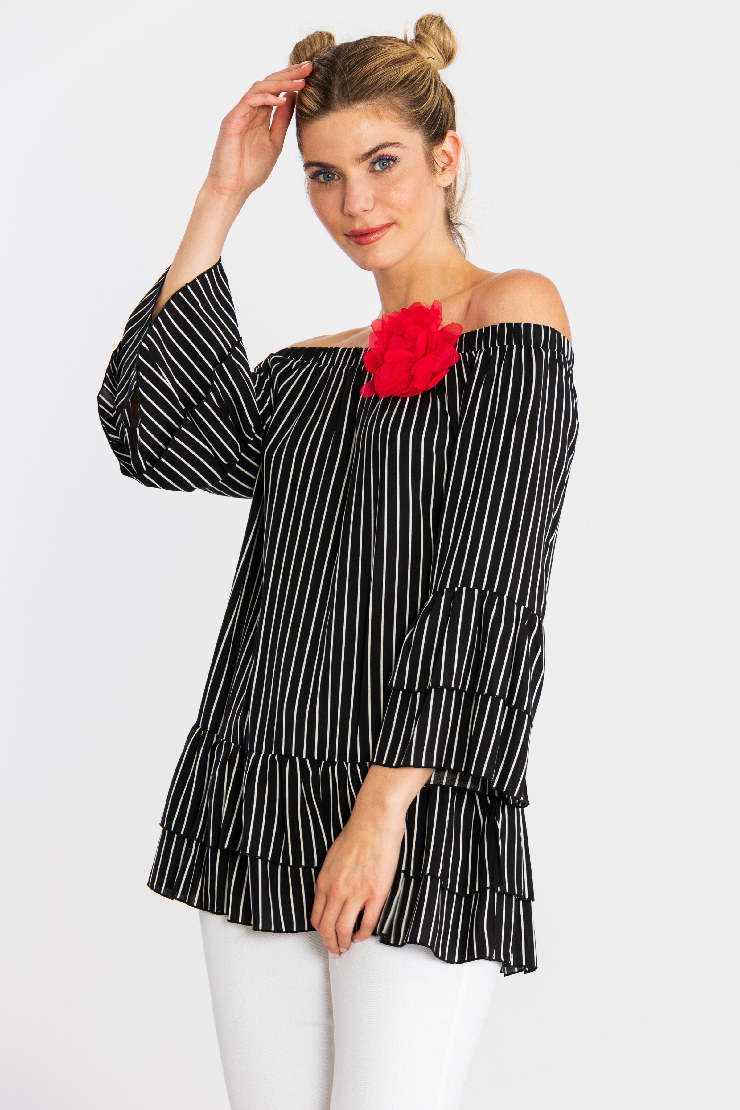 Camiseta negra larga de rayas palabra de honor LolitasyL - lolitasyl.com