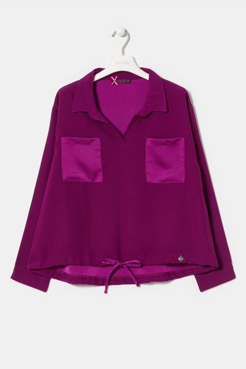 Camiseta orchidea escote polo y bolsillos en raso LolitasyL - lolitasyl.com