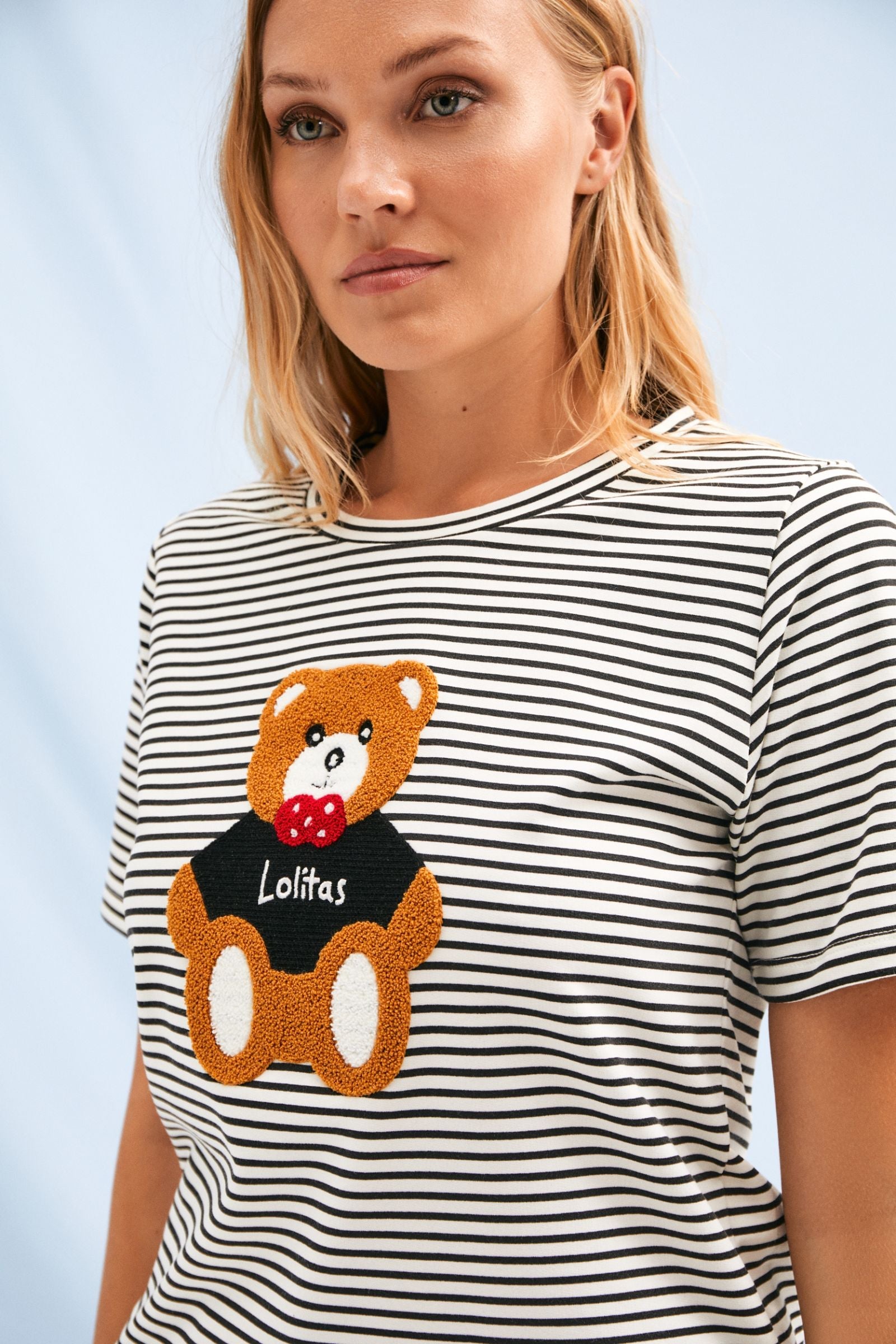 Camiseta rayas marineras con bordado osito Lolitas&L - lolitasyl.com