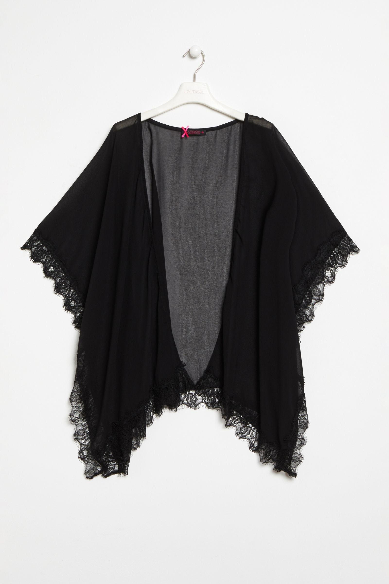 Chal de gasa negra semitransparente con puntilla Lolitas&L - lolitasyl.com