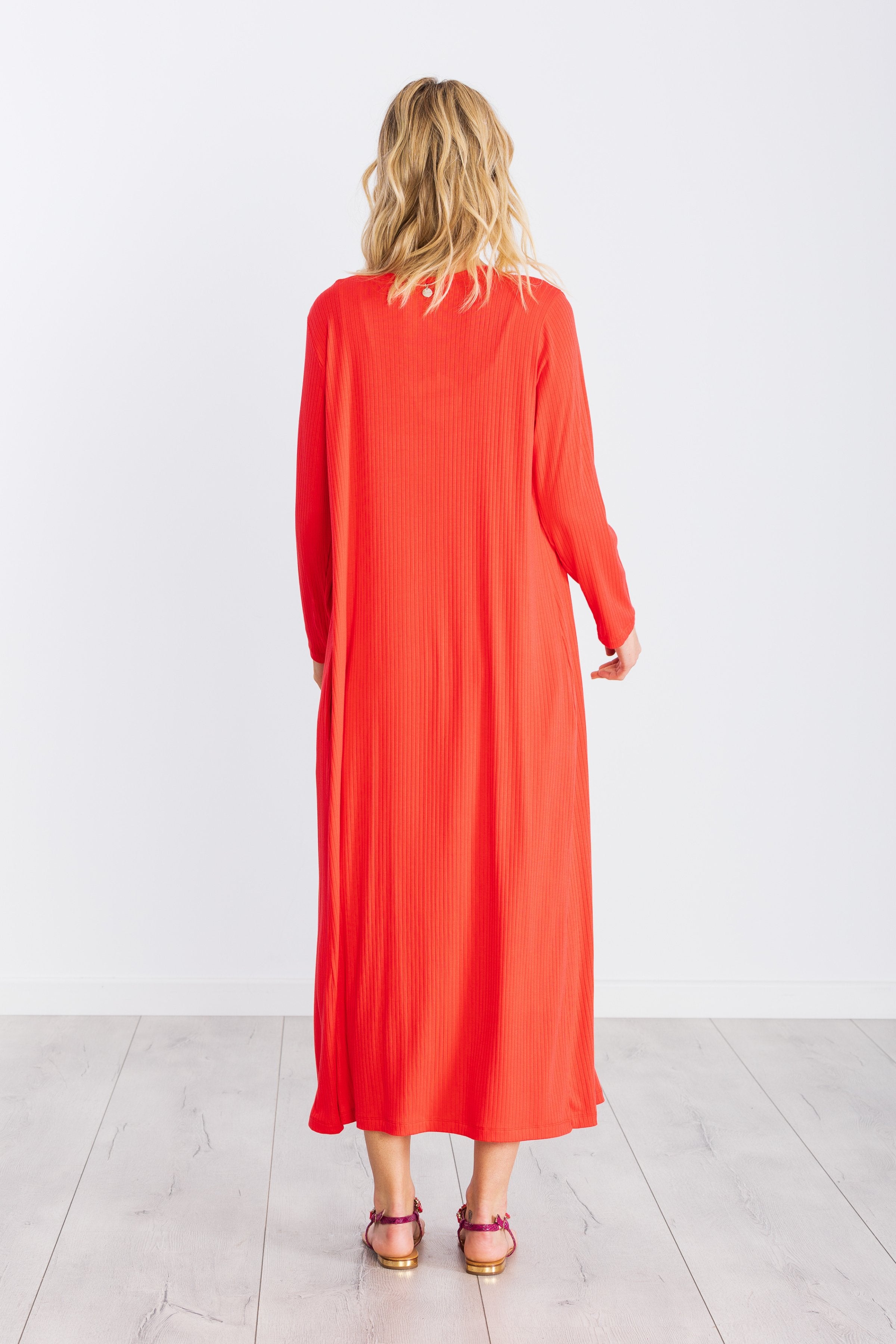 Chaqueta coral larga guardapolvos de punto rayado LolitasyL - lolitasyl.com