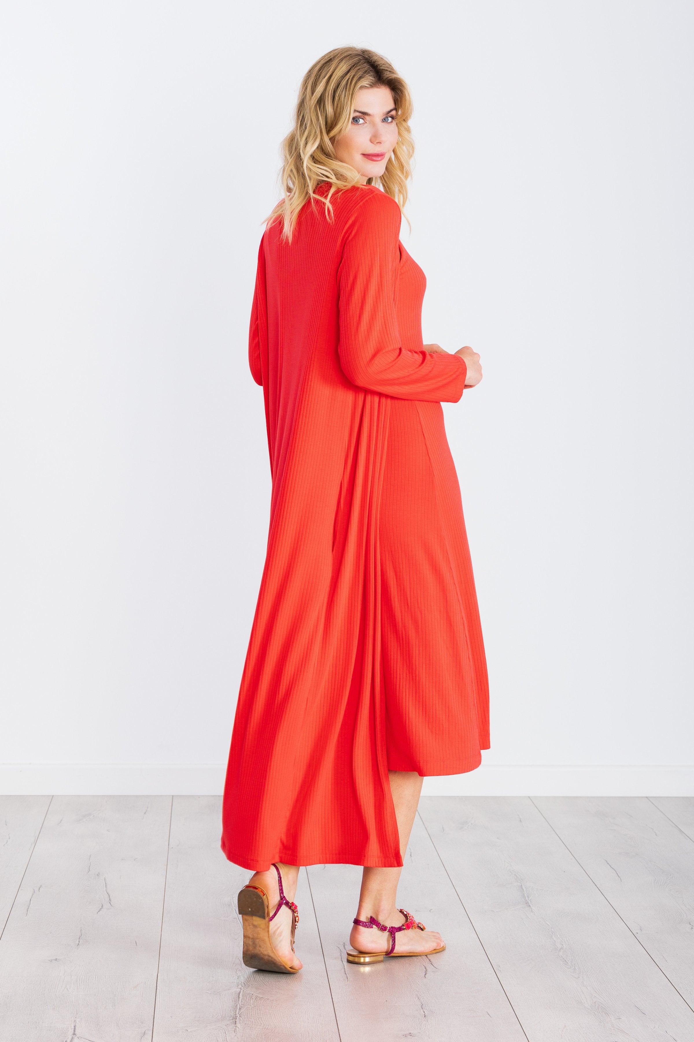 Chaqueta coral larga guardapolvos de punto rayado LolitasyL - lolitasyl.com