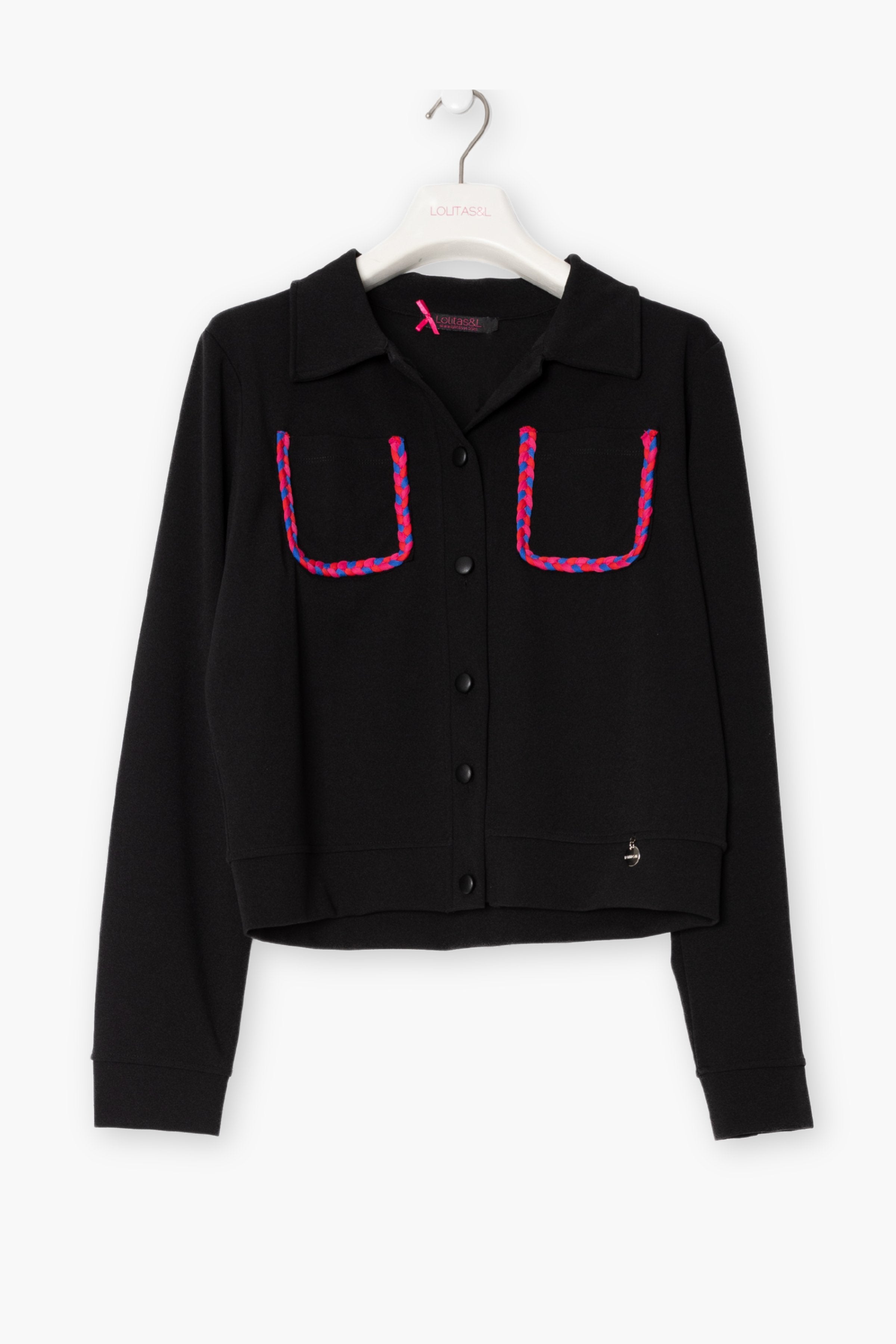 Chaqueta negra con bolsillos trenzados en fucsia LolitasyL - lolitasyl.com