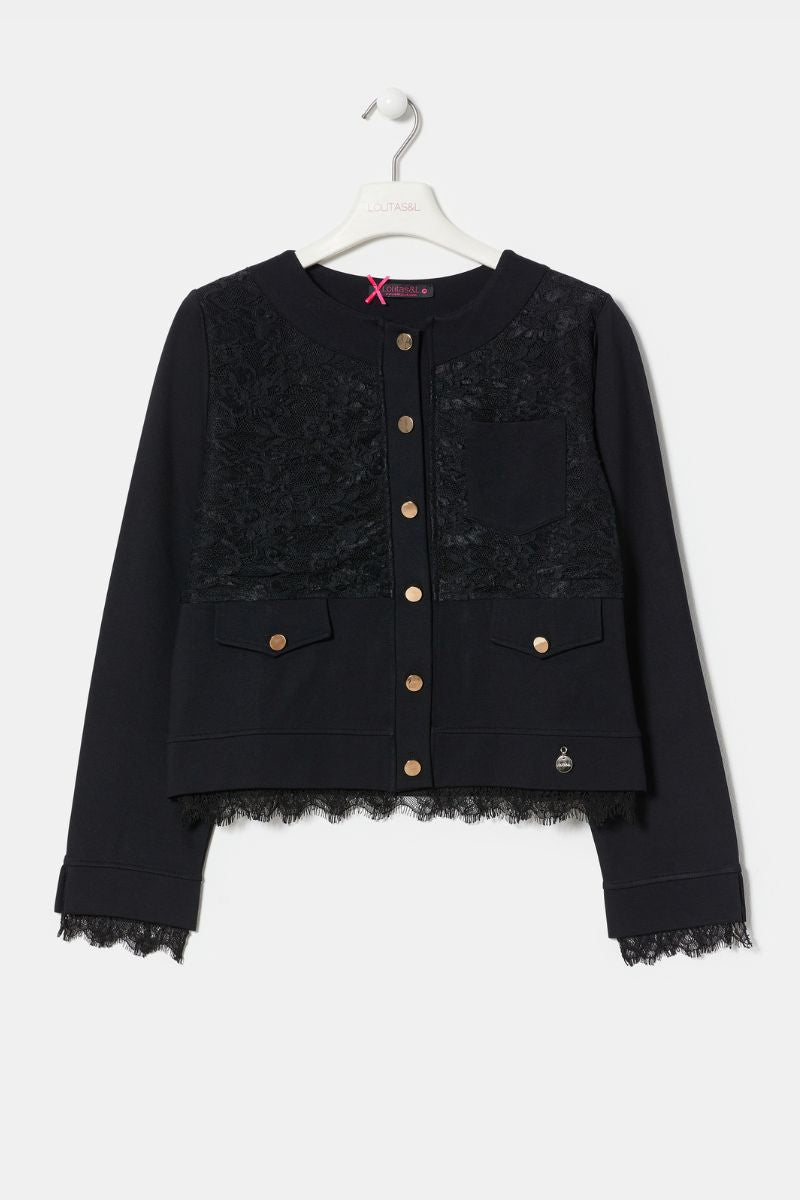 Chaqueta negra delantero grogre con automaticos dorados LolitasyL - lolitasyl.com