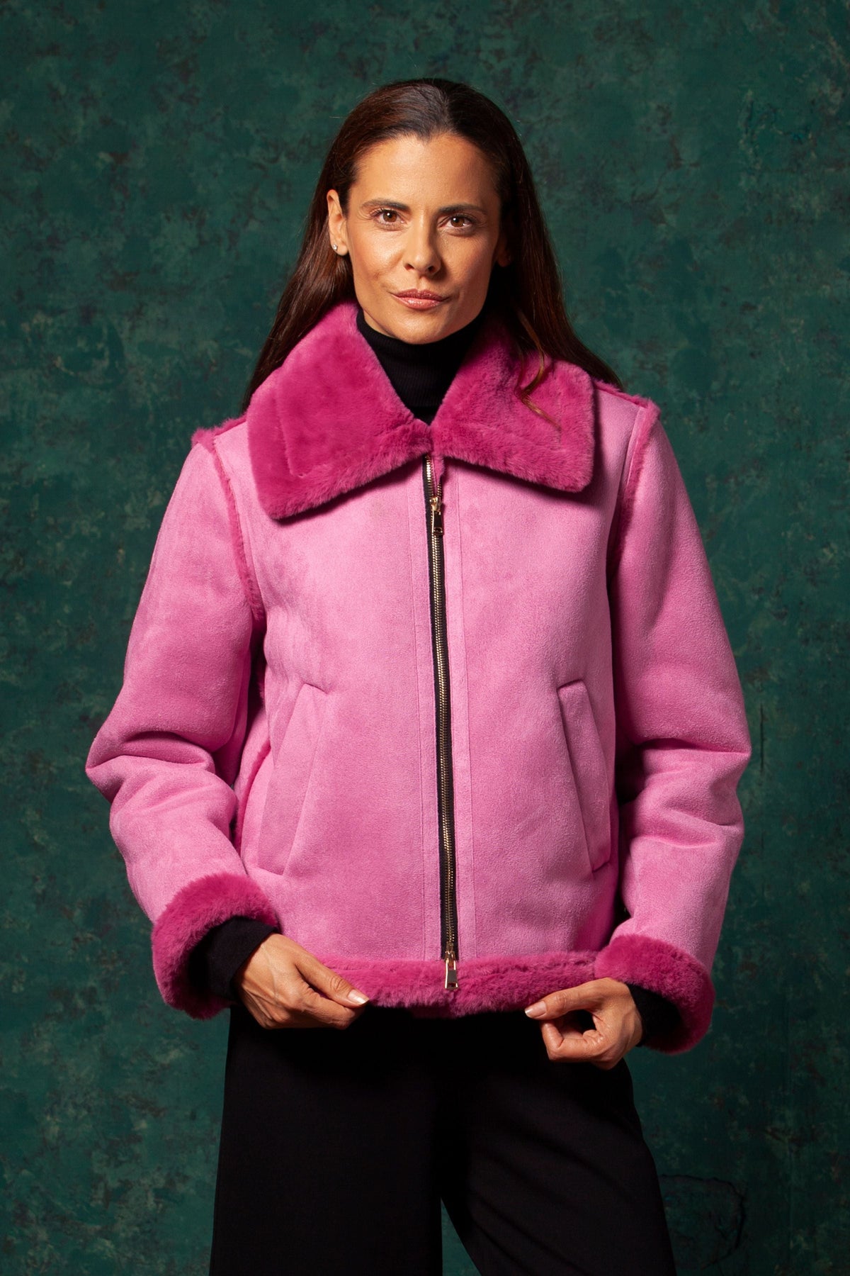 Chaqueta rosa piel vuelta con cremallera LolitayL - lolitasyl.com