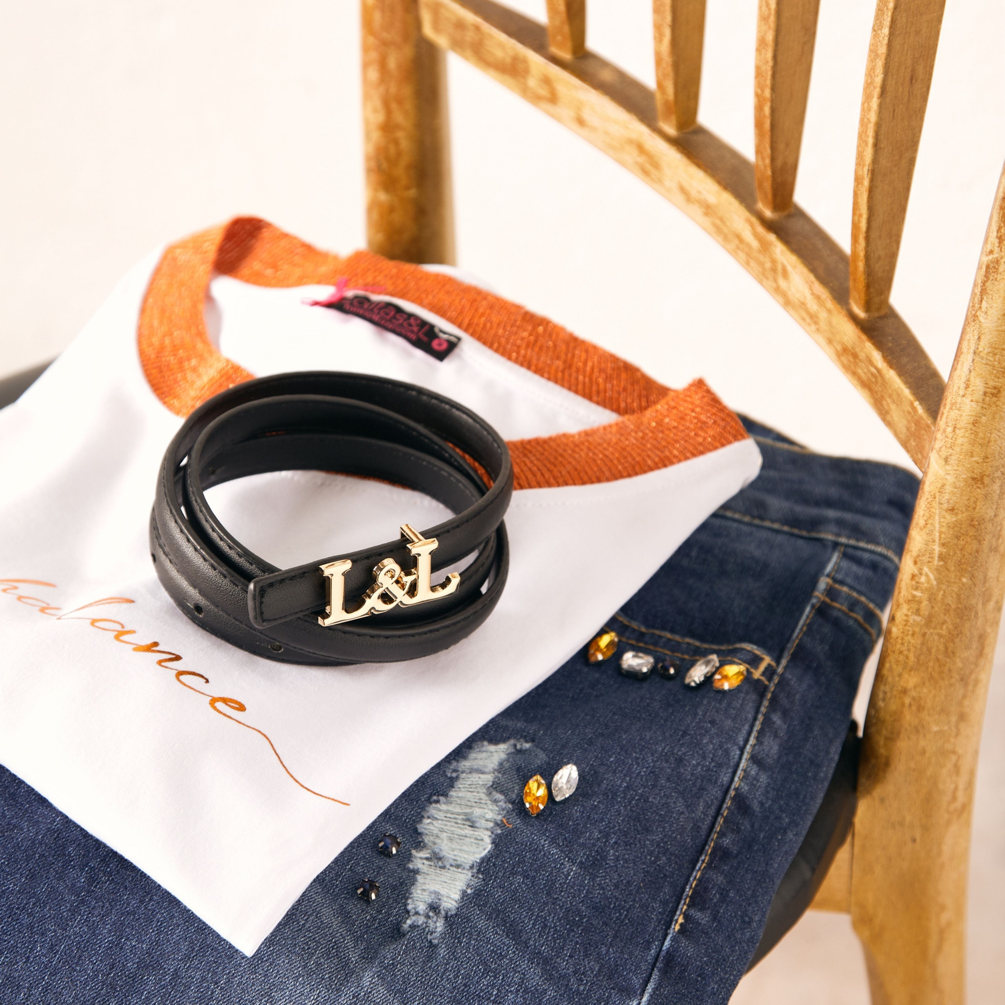 Cinturón negro polipiel estrecho logo L&L - lolitasyl.com