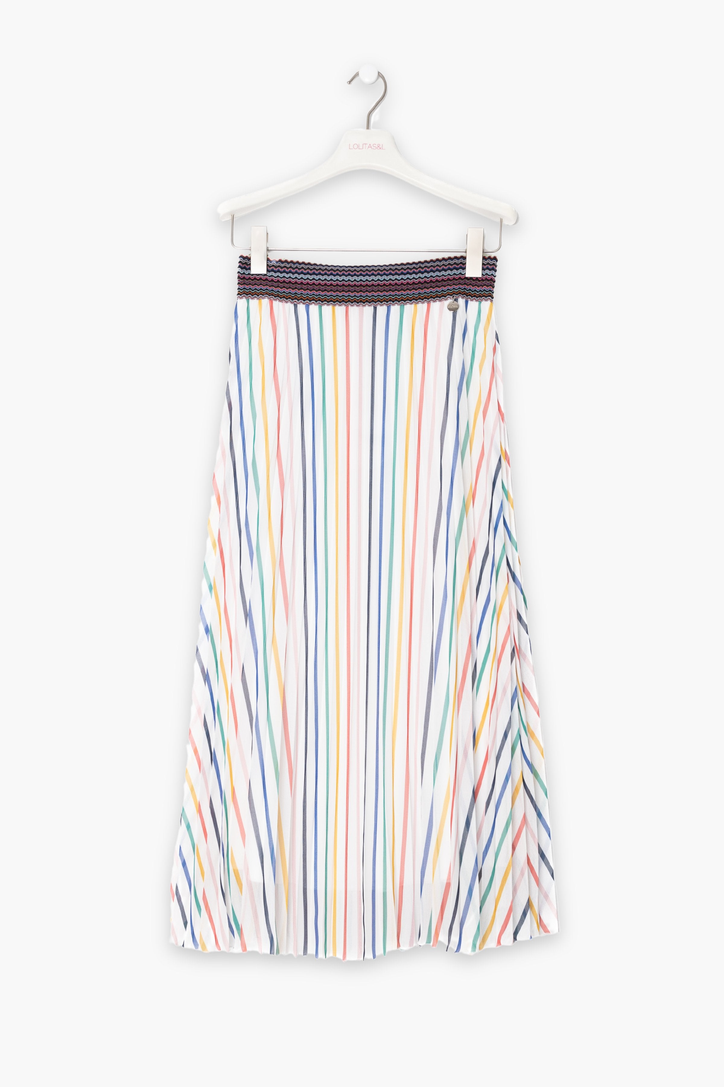 Falda blanca larga estampado rayas multicolor LolitasyL - lolitasyl.com