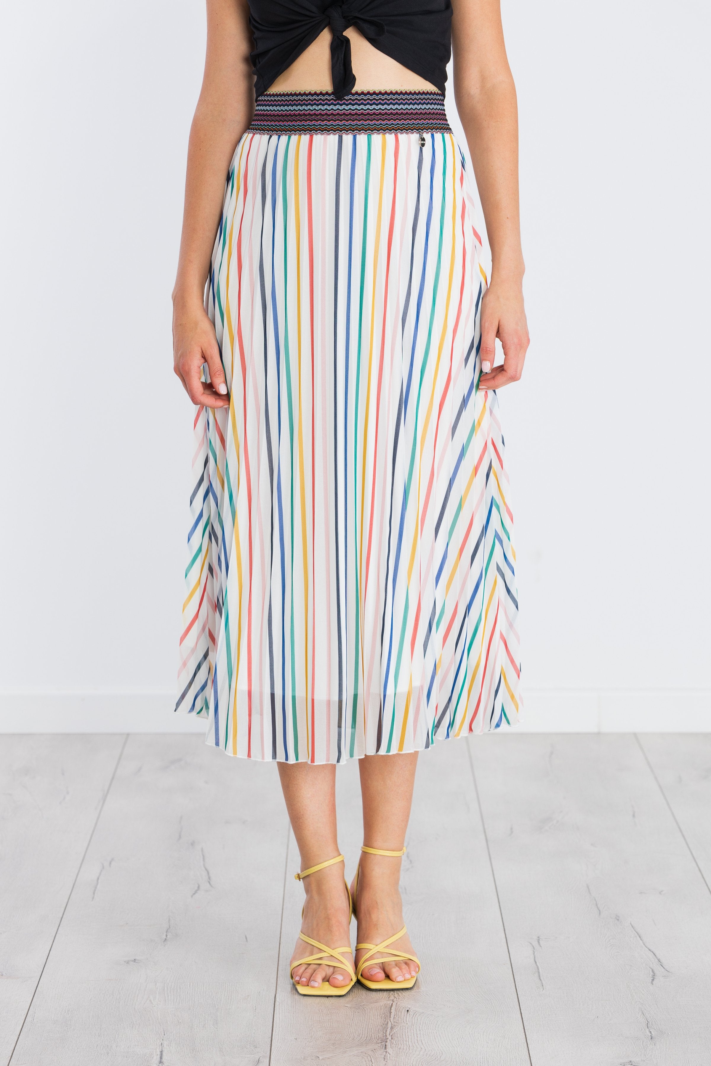 Falda blanca larga estampado rayas multicolor LolitasyL - lolitasyl.com