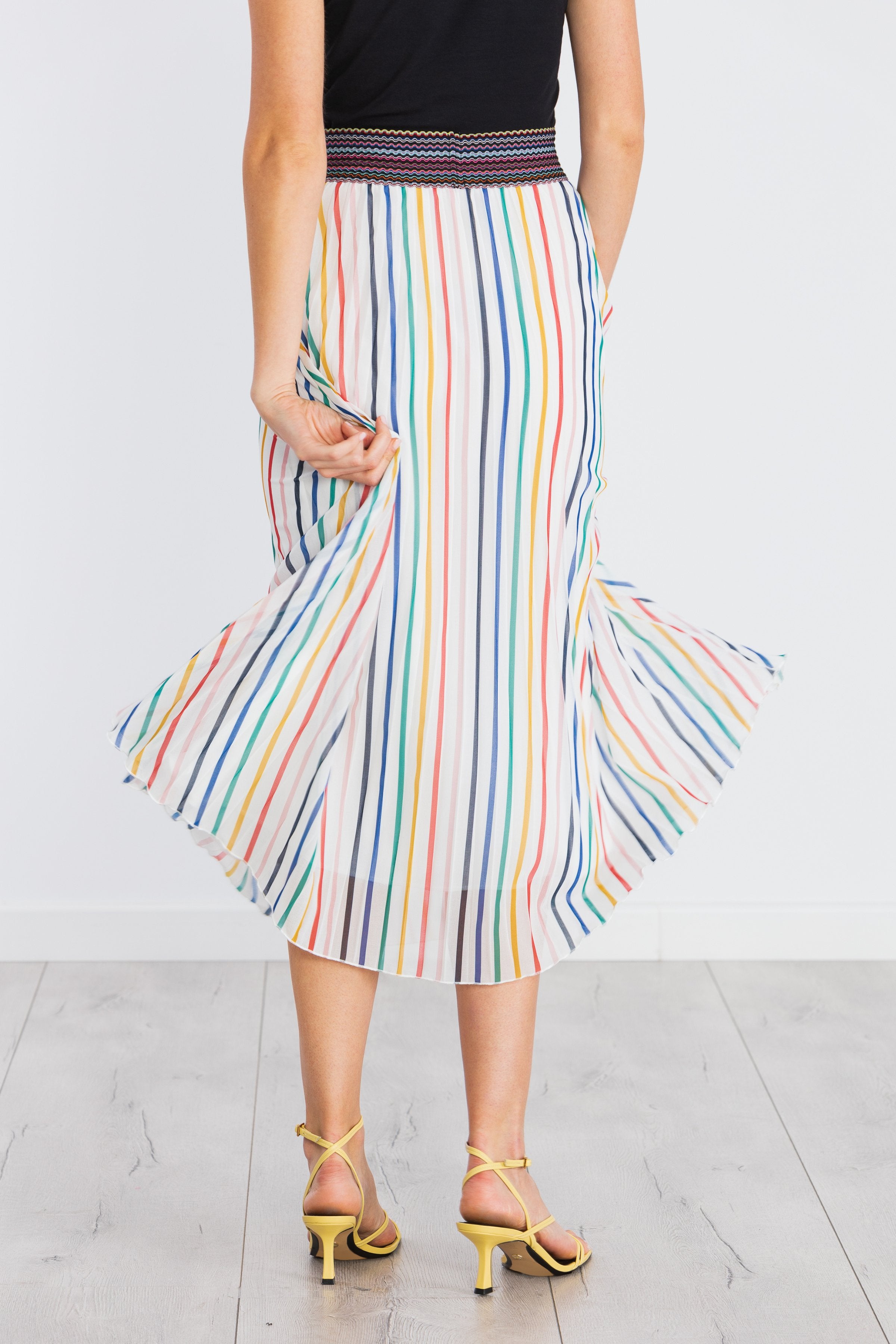 Falda blanca larga estampado rayas multicolor LolitasyL - lolitasyl.com