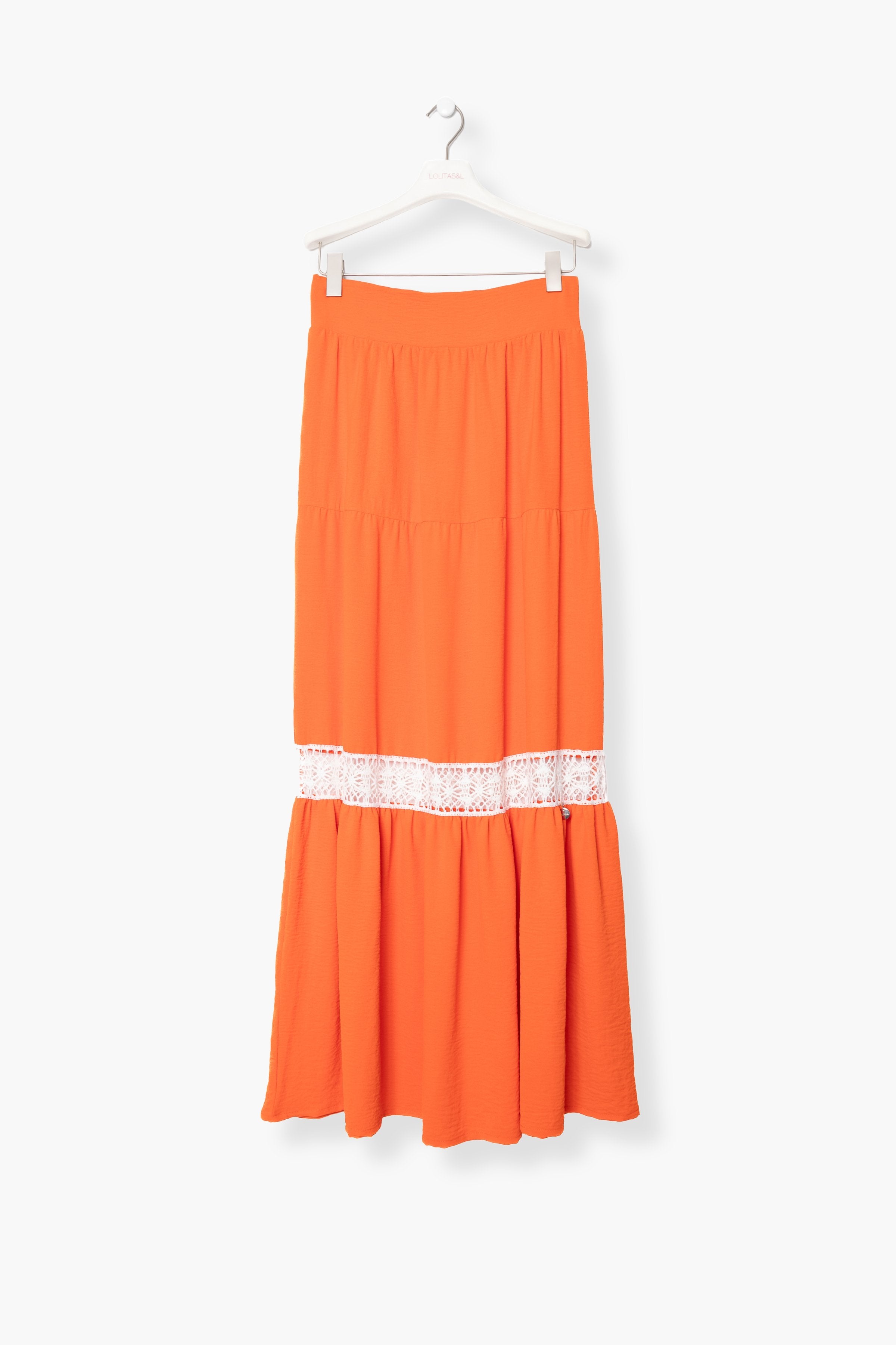 Falda larga naranja cortes con puntilla blanca LolitasyL - lolitasyl.com