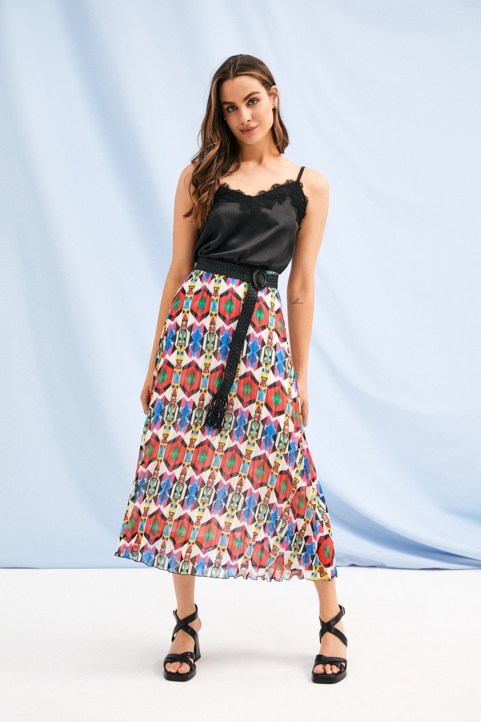 Falda larga plisada con estampado etnico Lolitas&L - lolitasyl.com