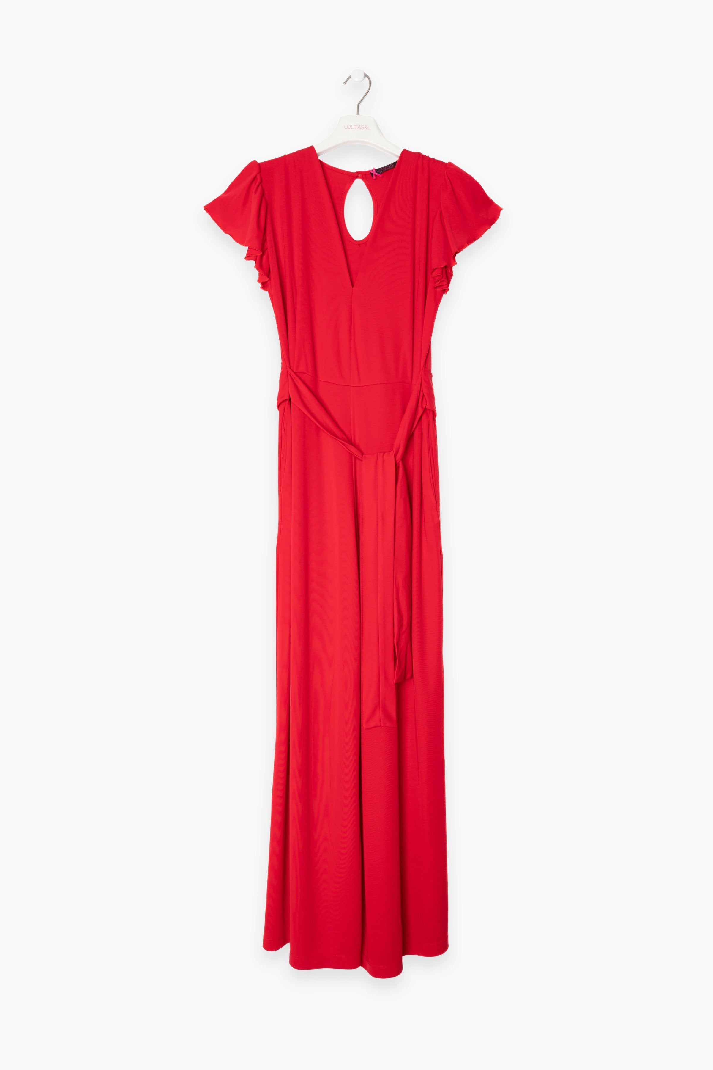 Jumpsuit lampone escote amplio con cinturón de punto roma LolitasyL - lolitasyl.com