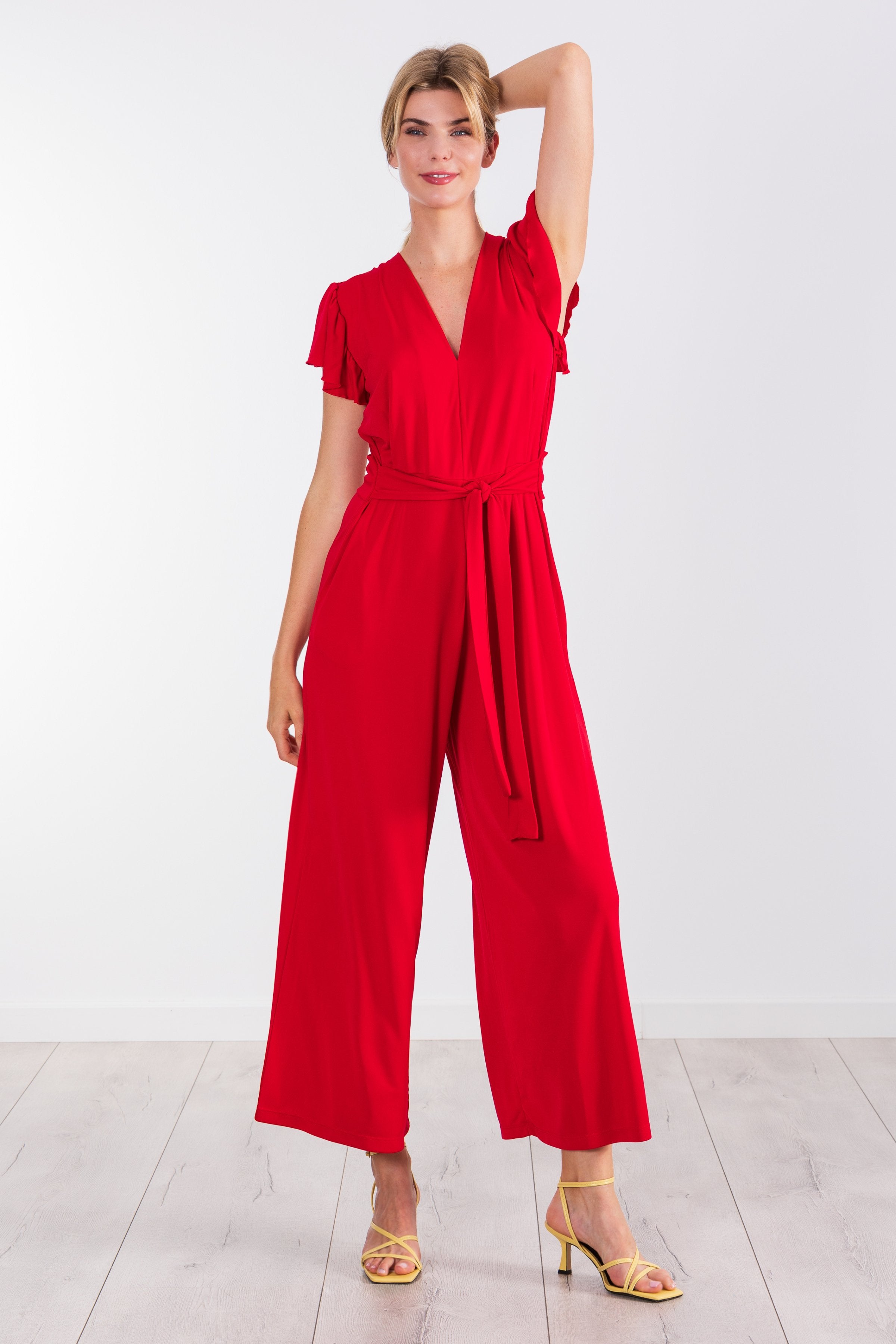 Jumpsuit lampone escote amplio con cinturón de punto roma LolitasyL - lolitasyl.com