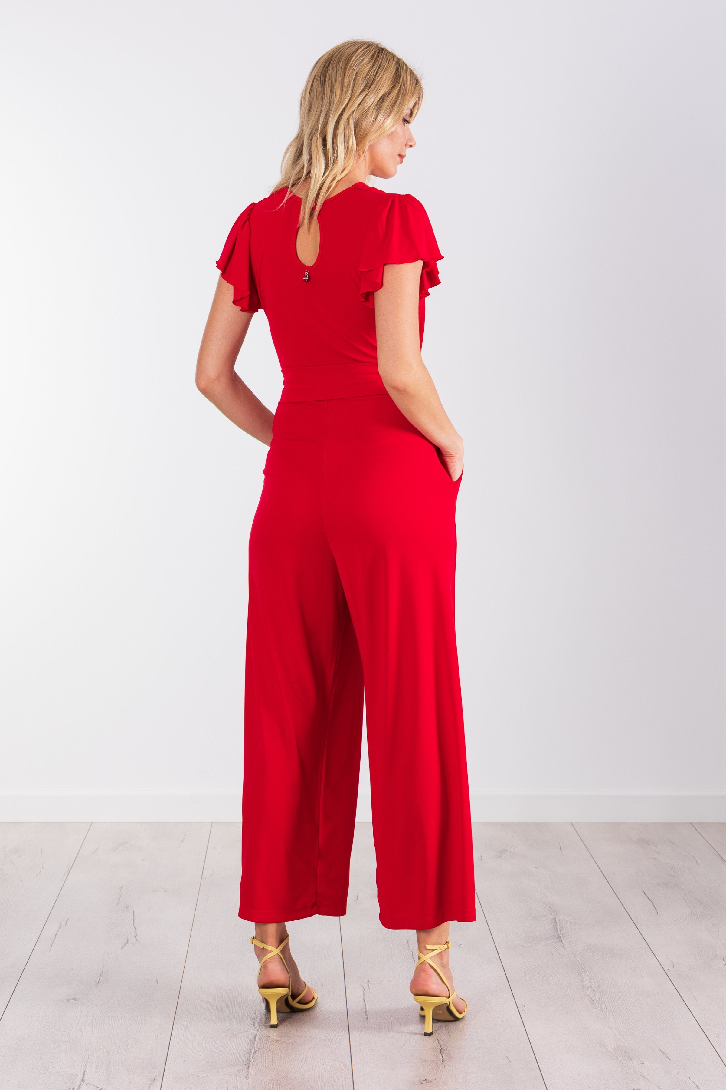 Jumpsuit lampone escote amplio con cinturón de punto roma LolitasyL - lolitasyl.com