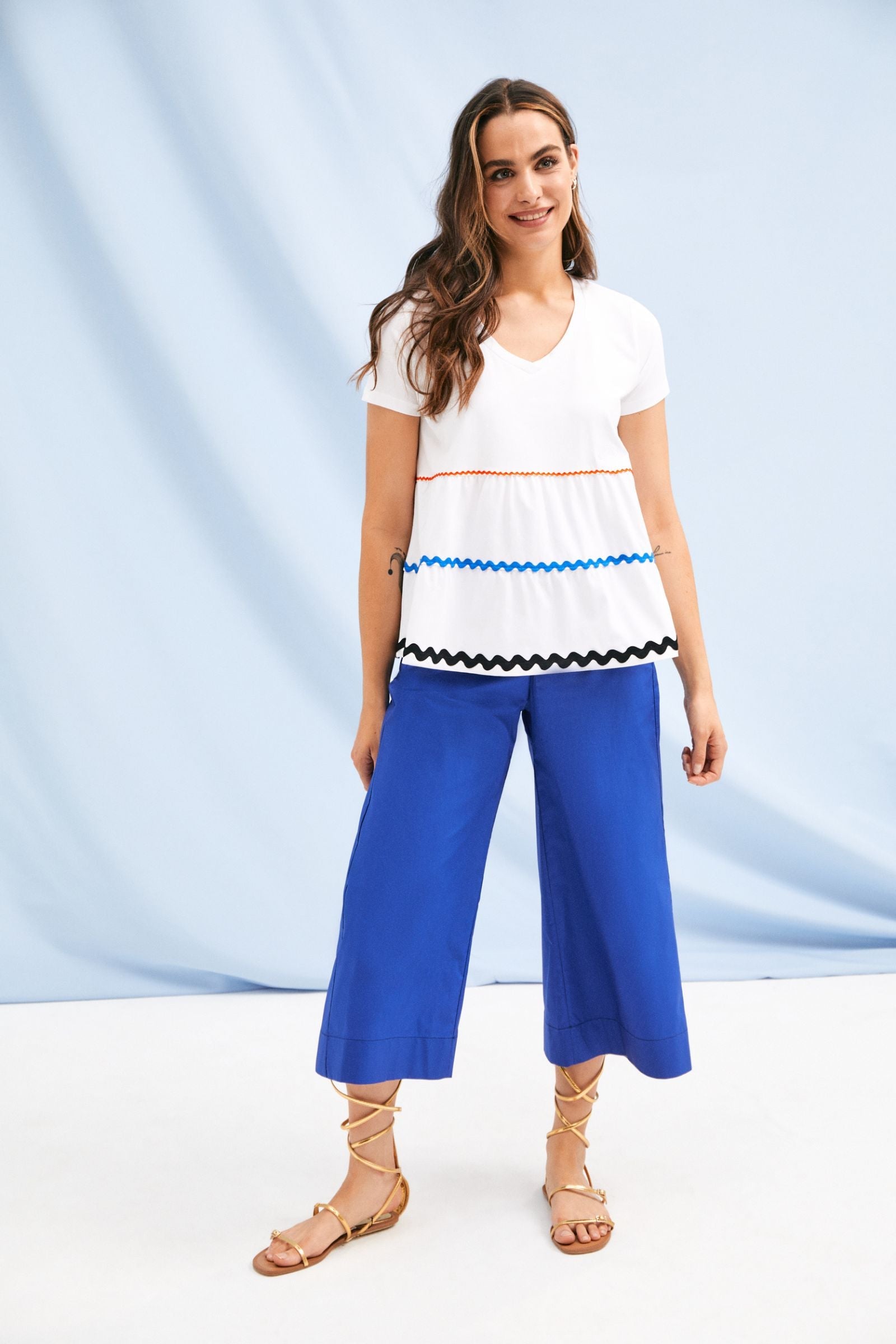 Pantalon azul royal pierna ancha de talle alto LolitasyL - lolitasyl.com