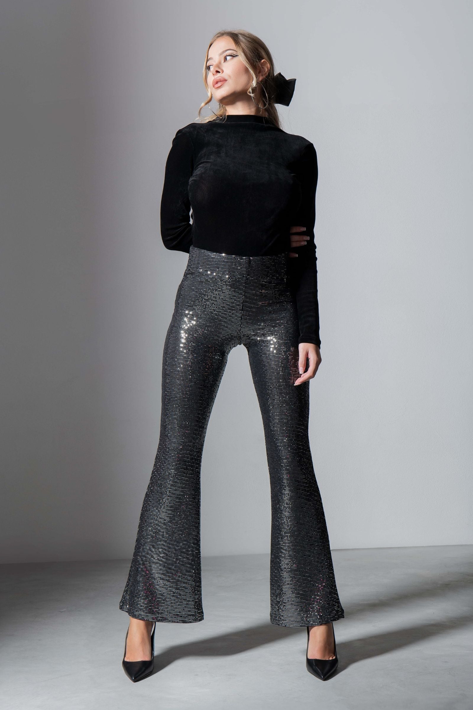 Pantalón gris estampado brillo ajustado LolitasyL - lolitasyl.com